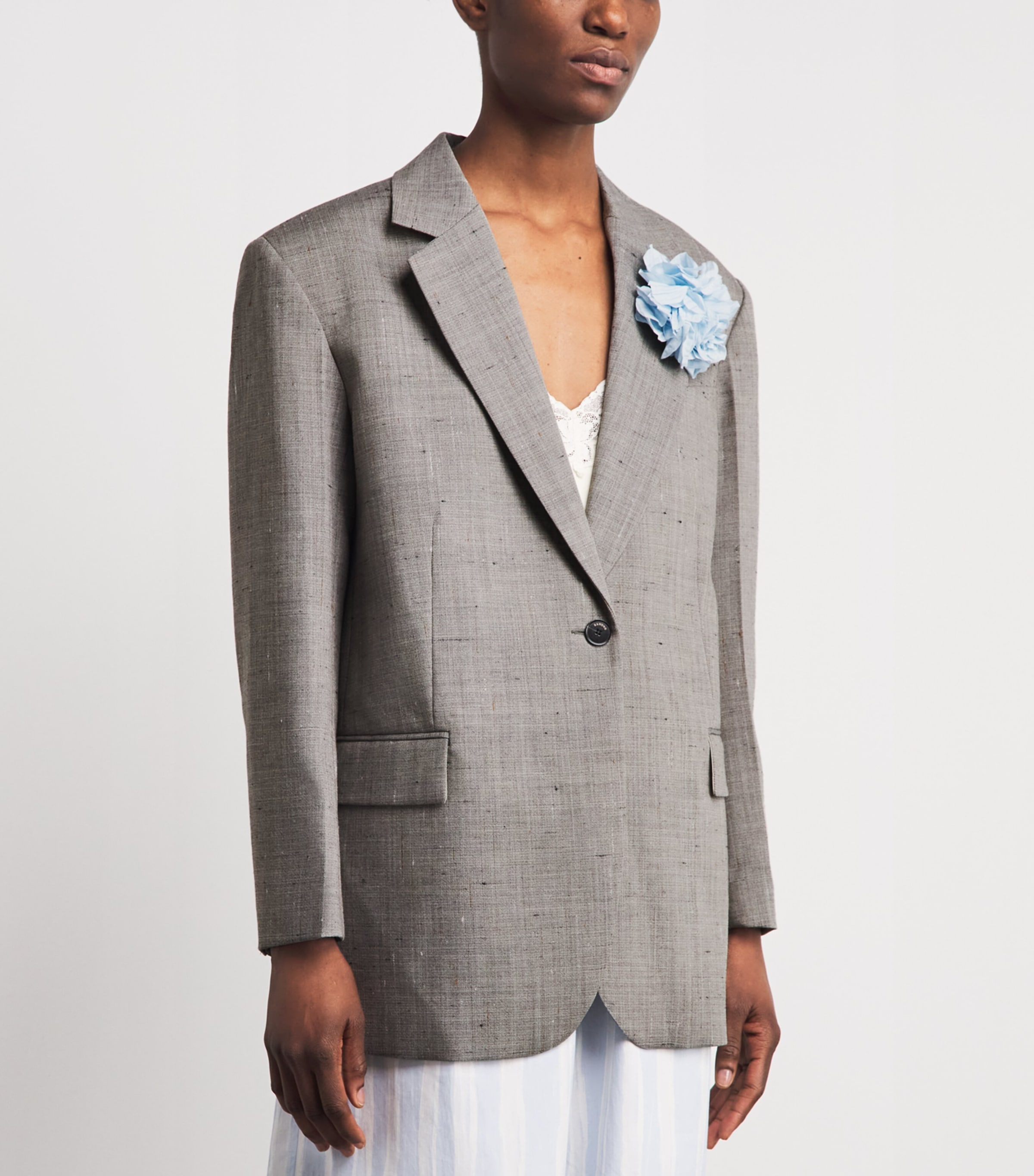 Sandro Paris Beige Wool-Blend Floral-Brooch Blazer | Harrods US