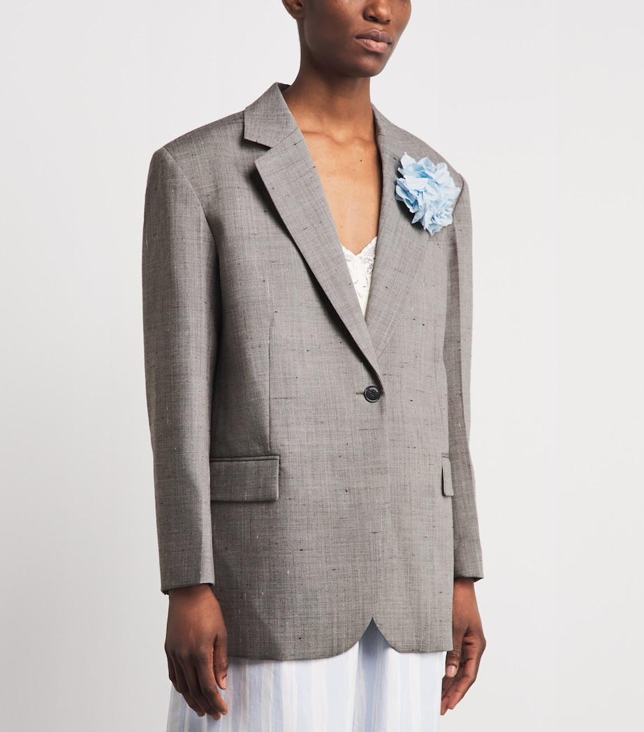 Sandro Paris Womens Wool-Blend Floral-Brooch Blazer Greige Image 4