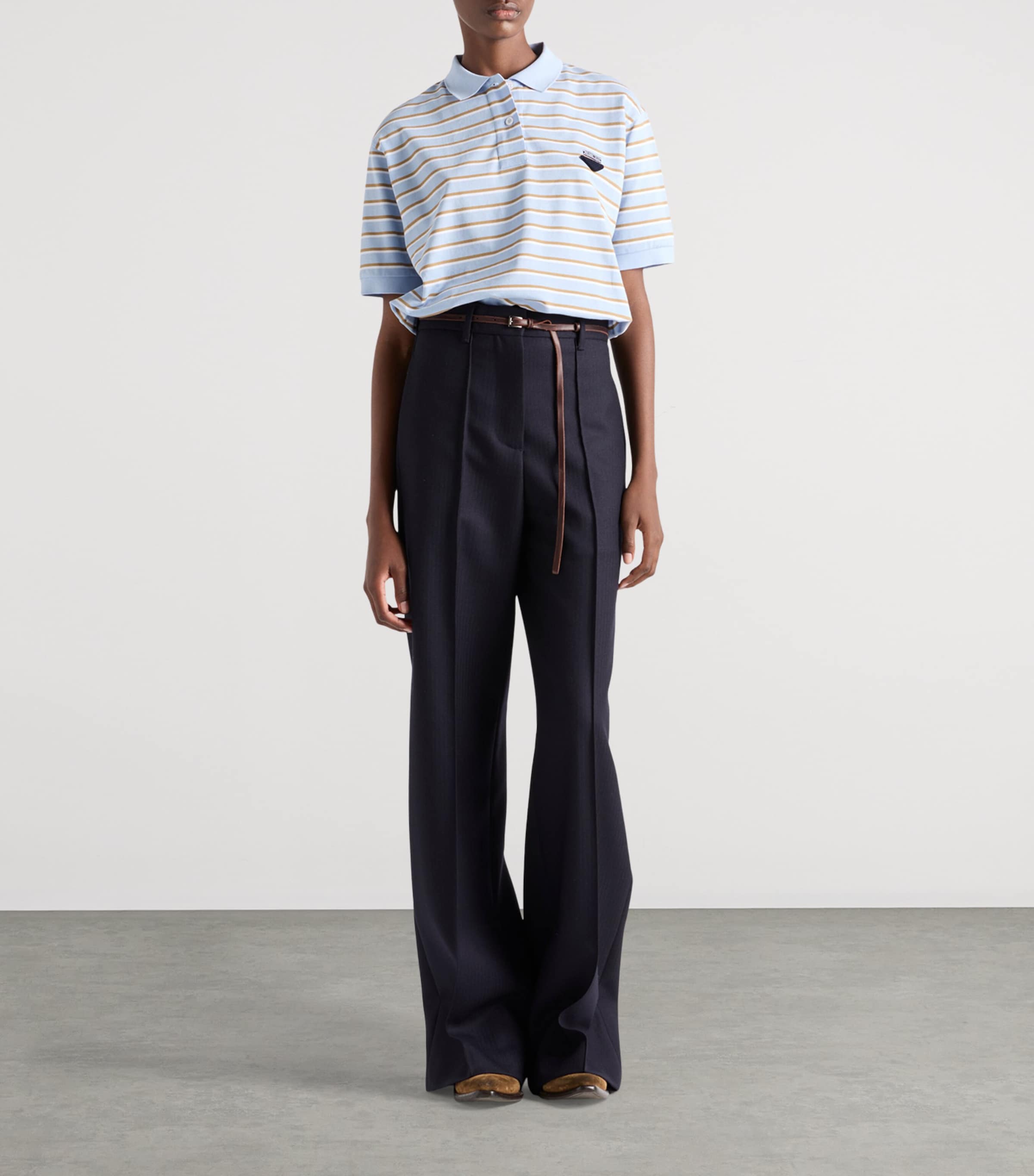 Stripe Cropped Polo Shirt F0KO4 Image 2