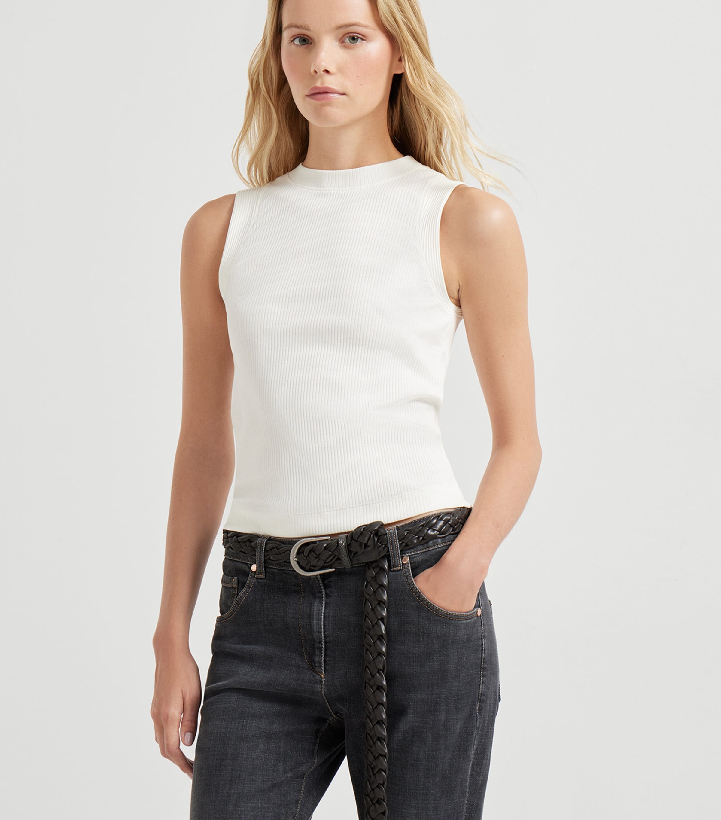 Brunello Cucinelli Womens Cotton Ribbed Tank Top Image 3