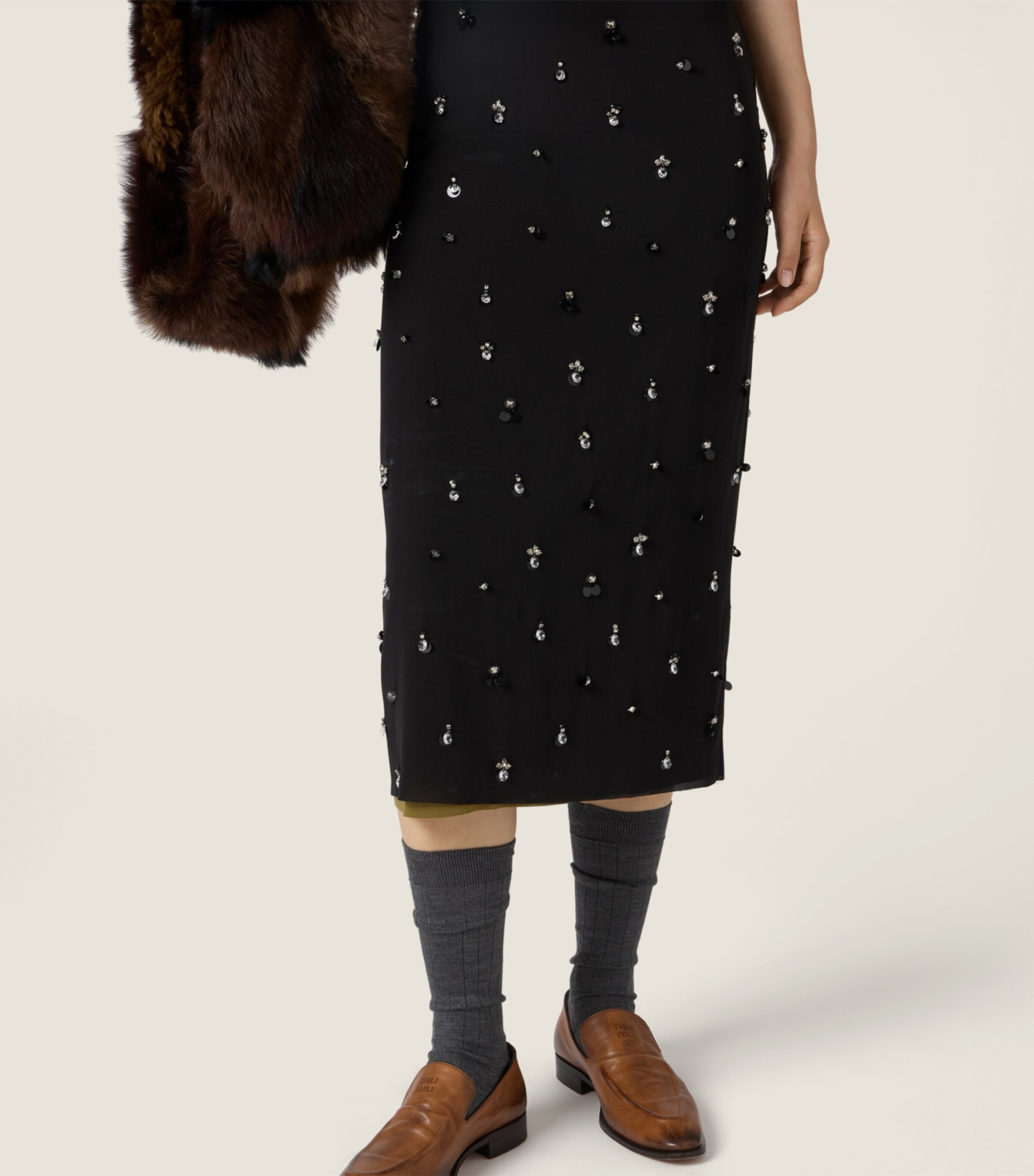 Miu Miu Womens Silk Embellished Midi Dress Image 5