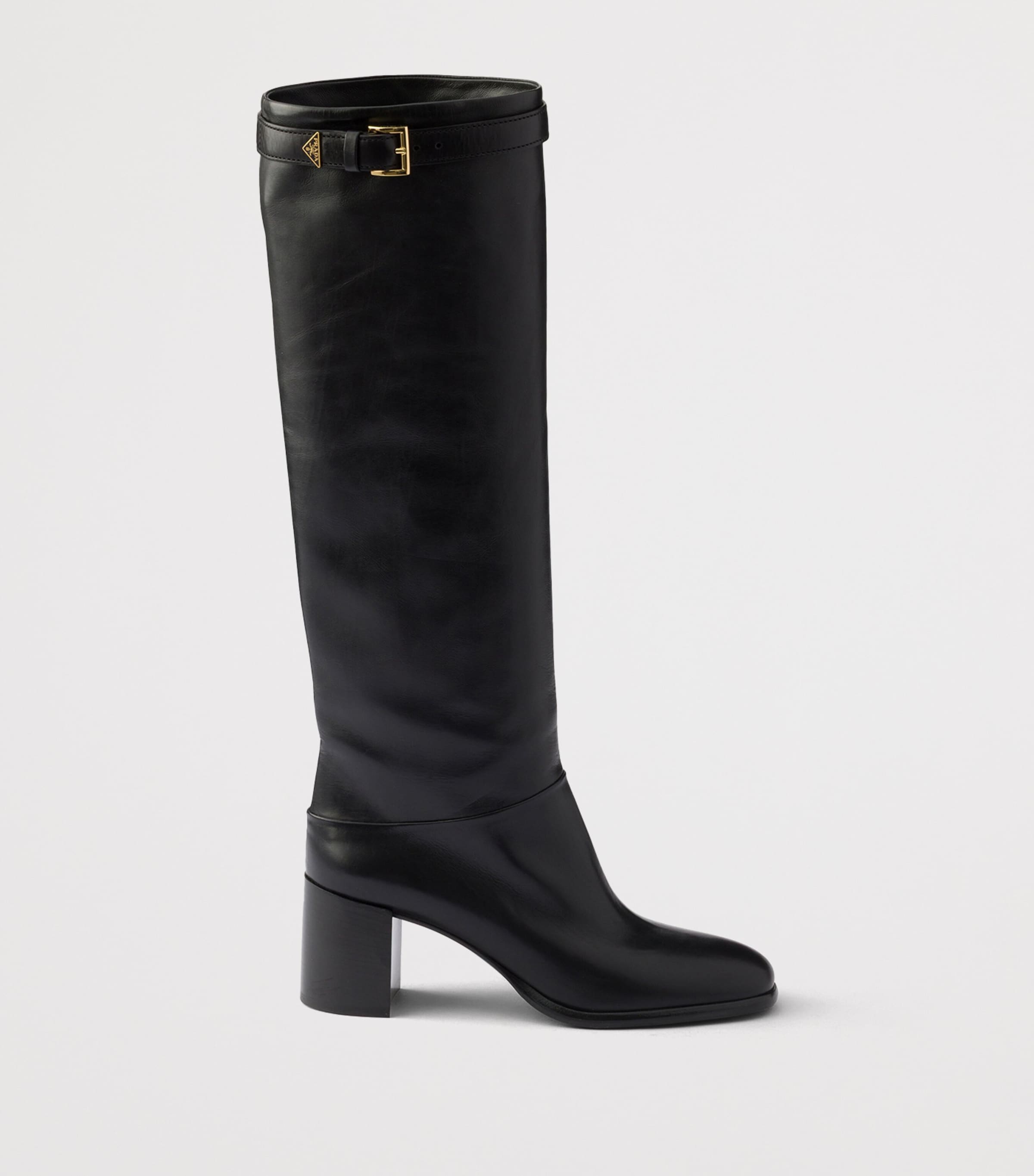 Prada Leather Heeled Knee-High Boots Black Image 2