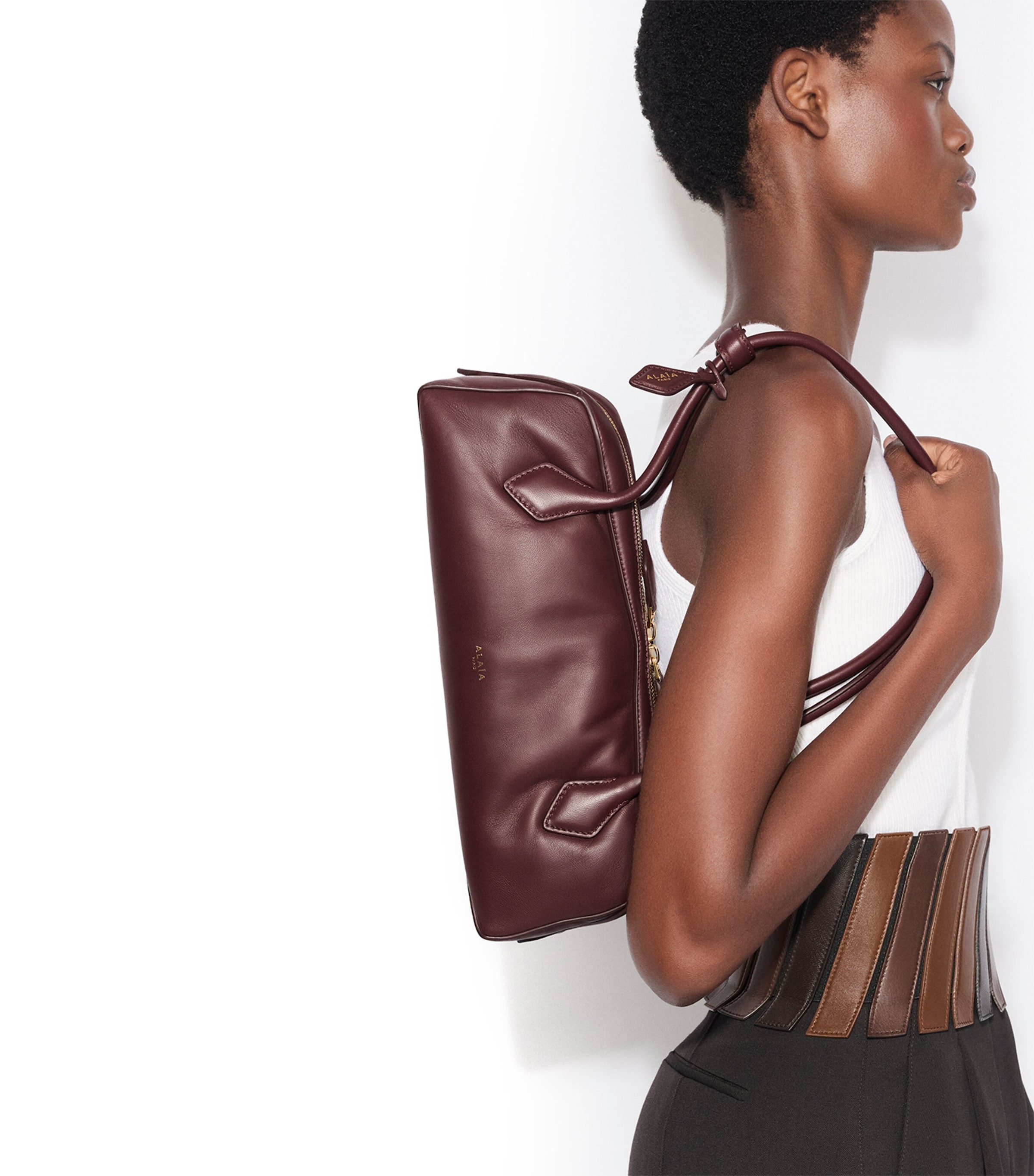 Alaïa Medium Lambskin Le Teckel Shoulder Bag Blanc/or Image 2