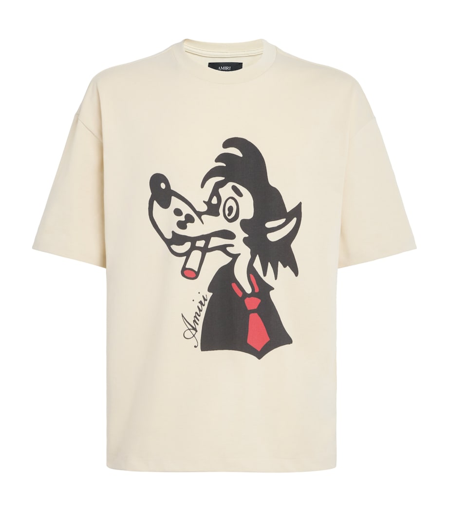 AMIRI Mens Cotton Smoking Wolf T-Shirt Alabaster Image 1