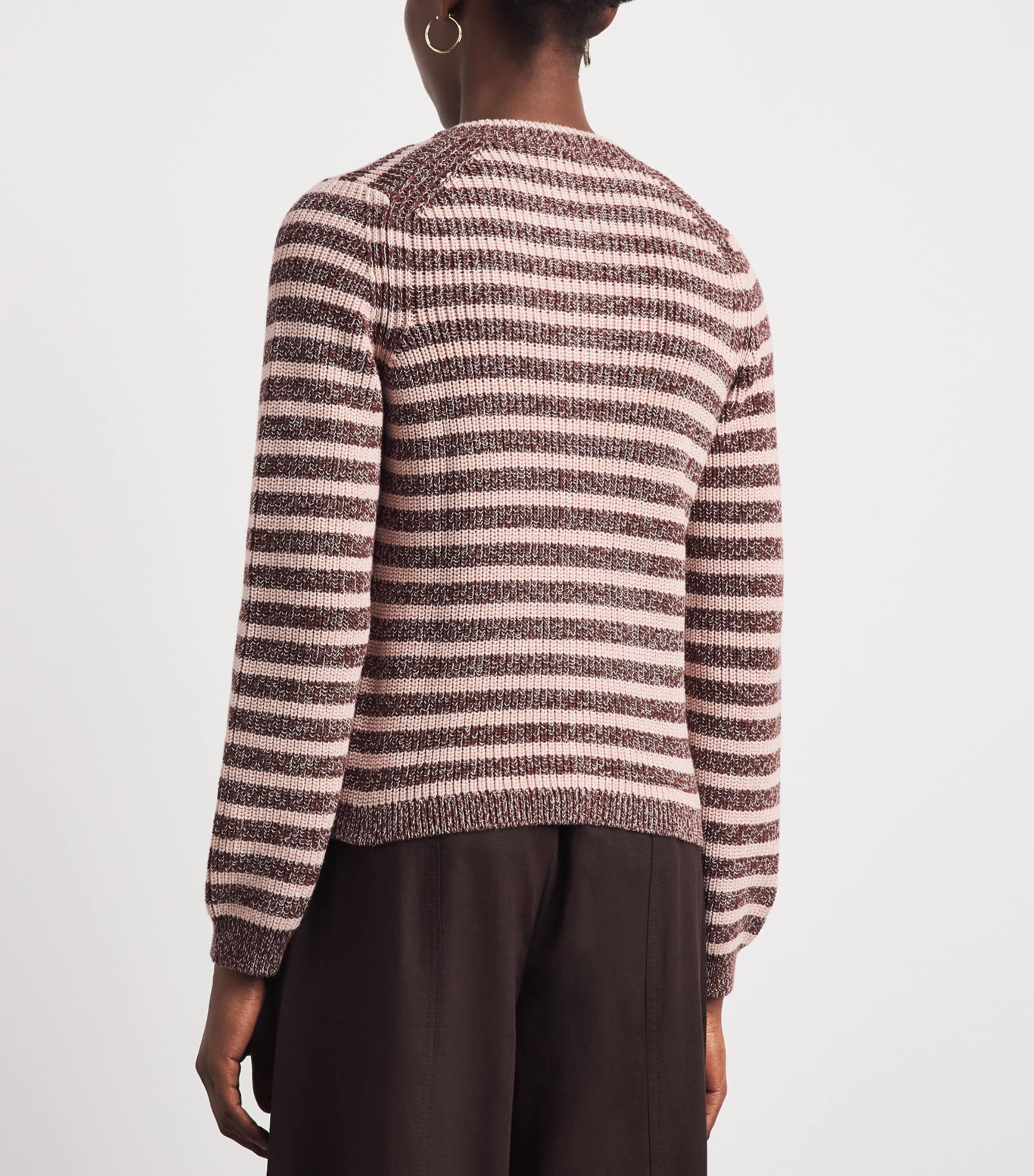 ME+EM Womens Organic Cotton Stripe Cardigan Cinnamon Brown Multi Image 5