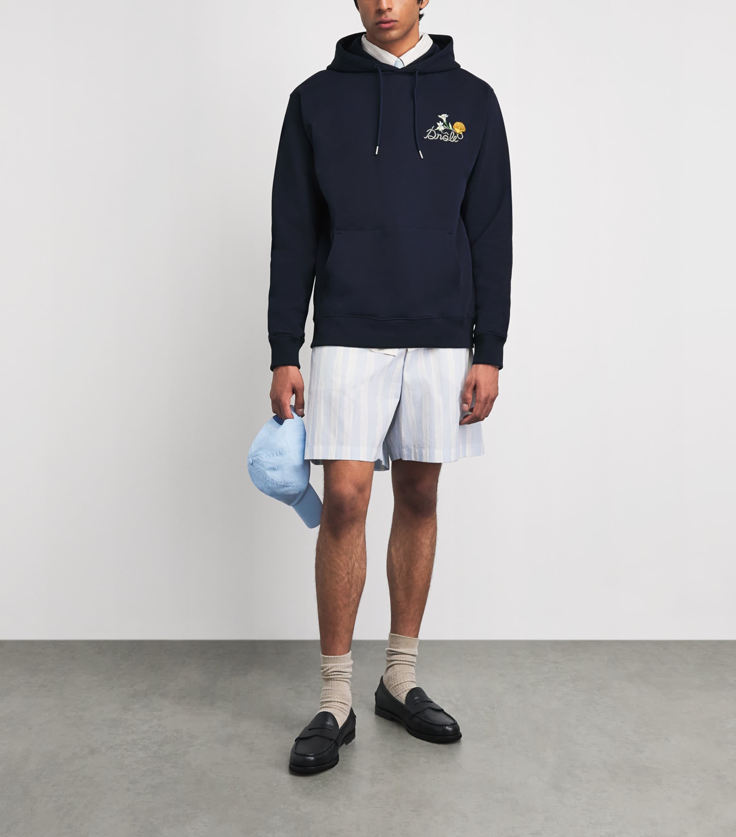 Drôle De Monsieur Mens Embroidered Logo Hoodie Navy Image 2