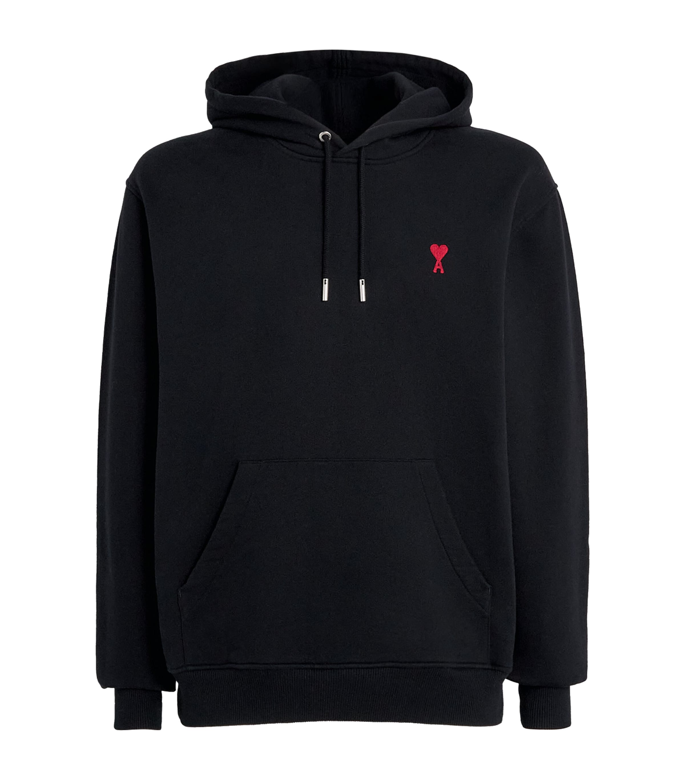 Ami Alexandre Mattiussi Cotton Hoodie With Drawstring Hood And Red Logo Embroidery In Black