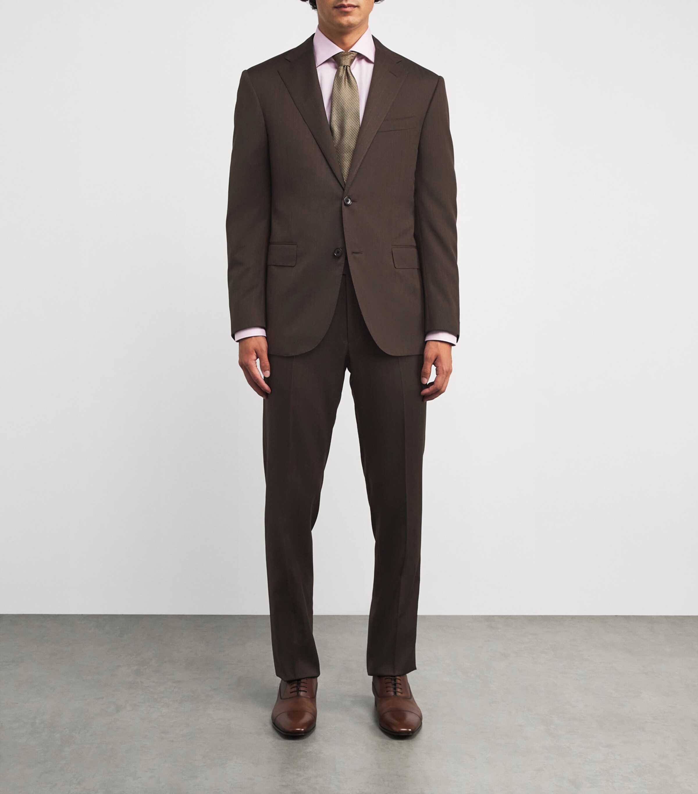 Corneliani Mens Virgin Wool Herringbone 2-Piece Suit Dark Brown Image 3