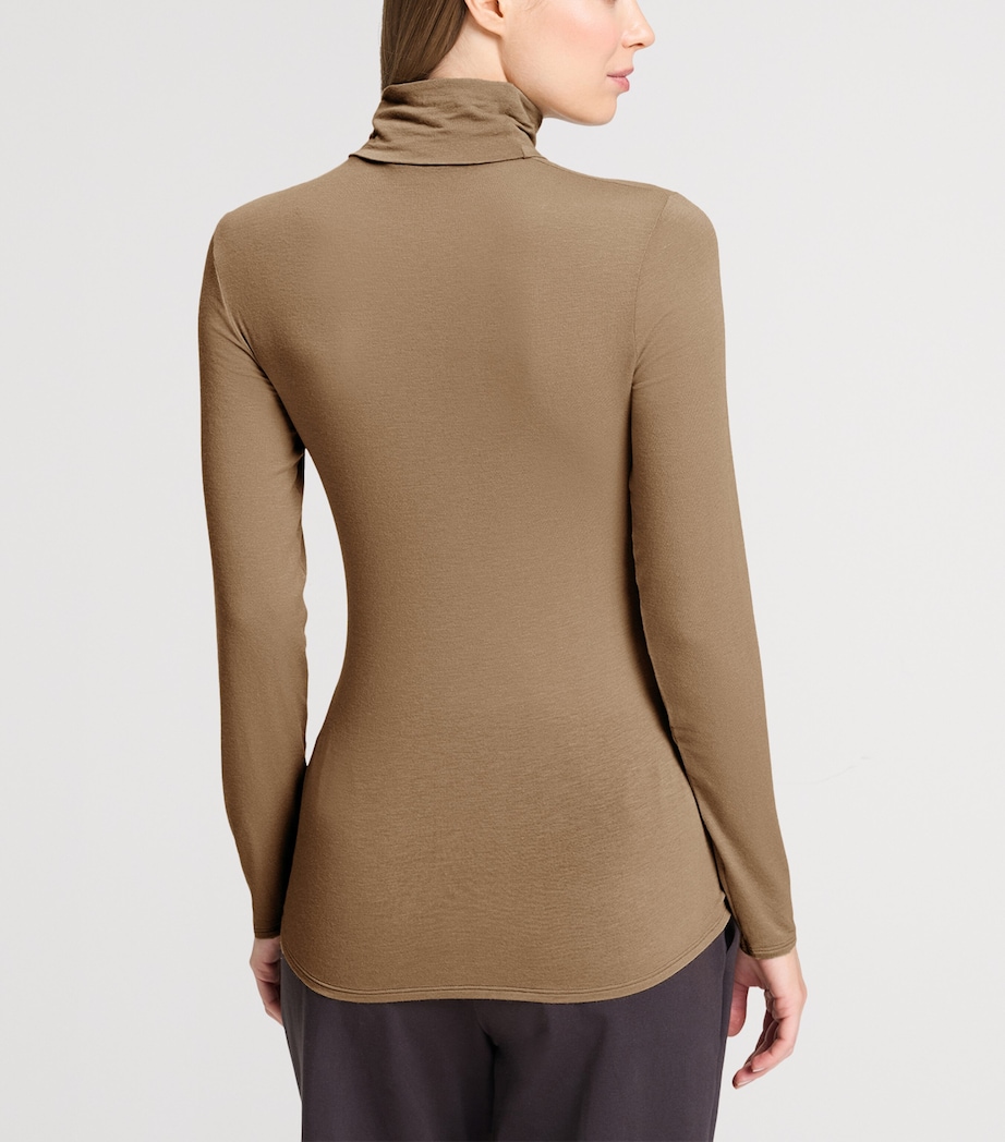 Hanro Brown Ultralight Wool High-Neck Top | Harrods UK