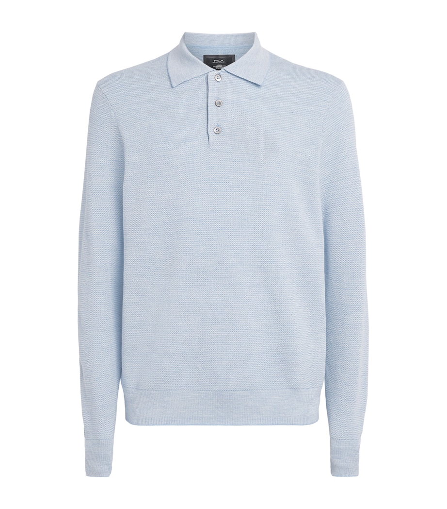 RLX Ralph Lauren Mens Knit Long-Sleeve Polo Shirt Blue Combo Image 1