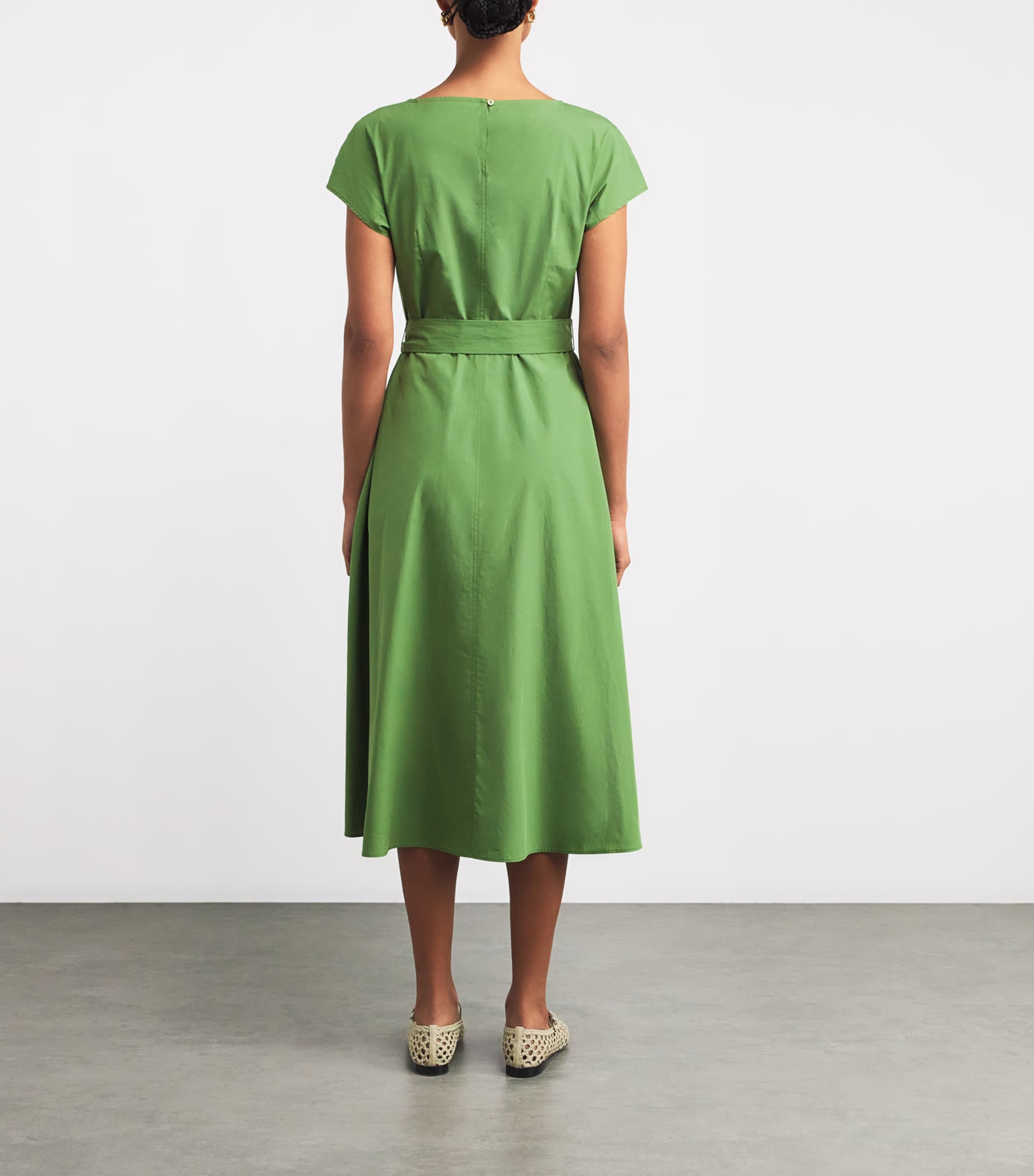 Weekend Max Mara Green Cotton Belted Midi Dress | Harrods US