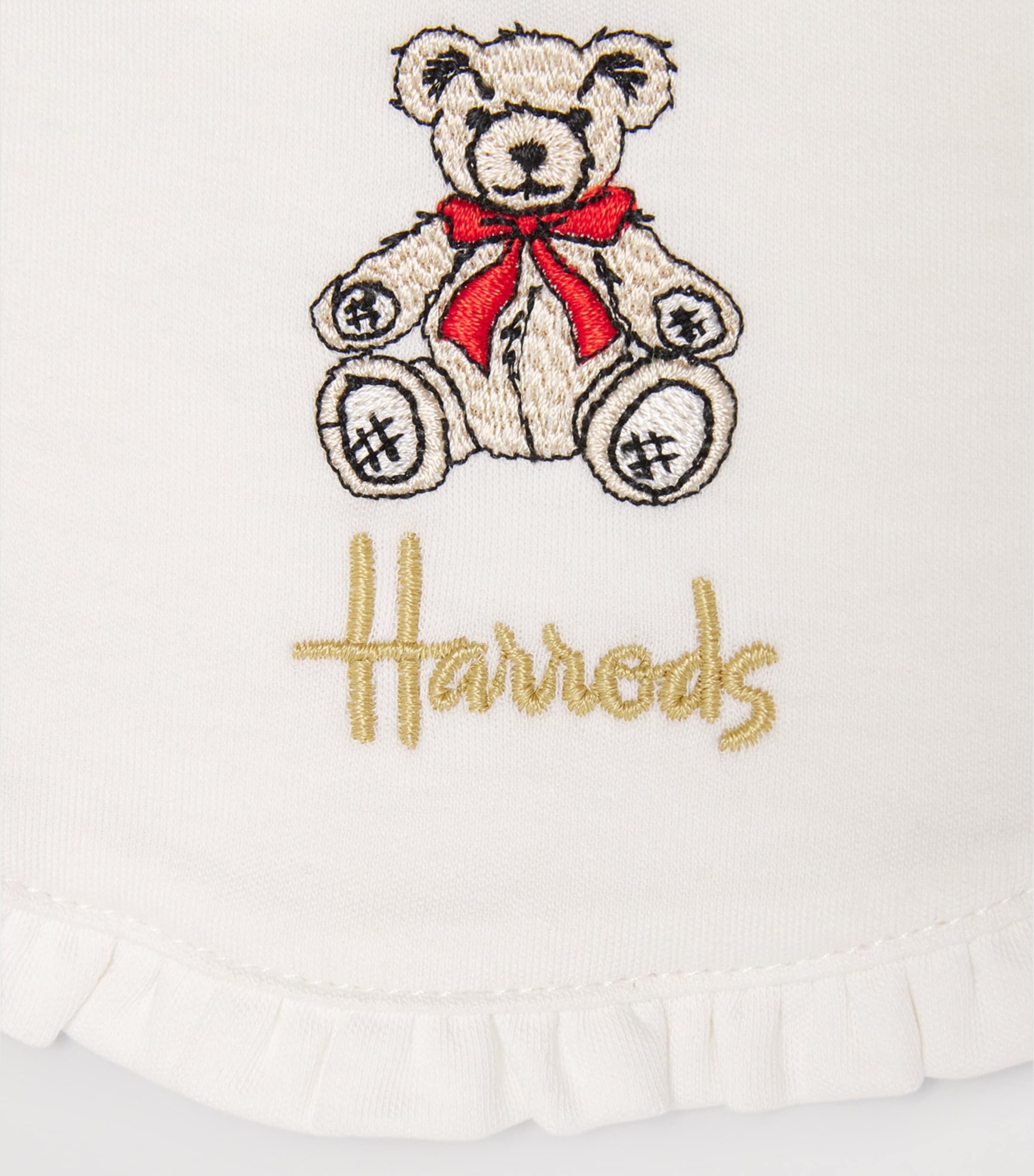 Ruffled Embroidered Henry Bear Bib IVORY Image 2