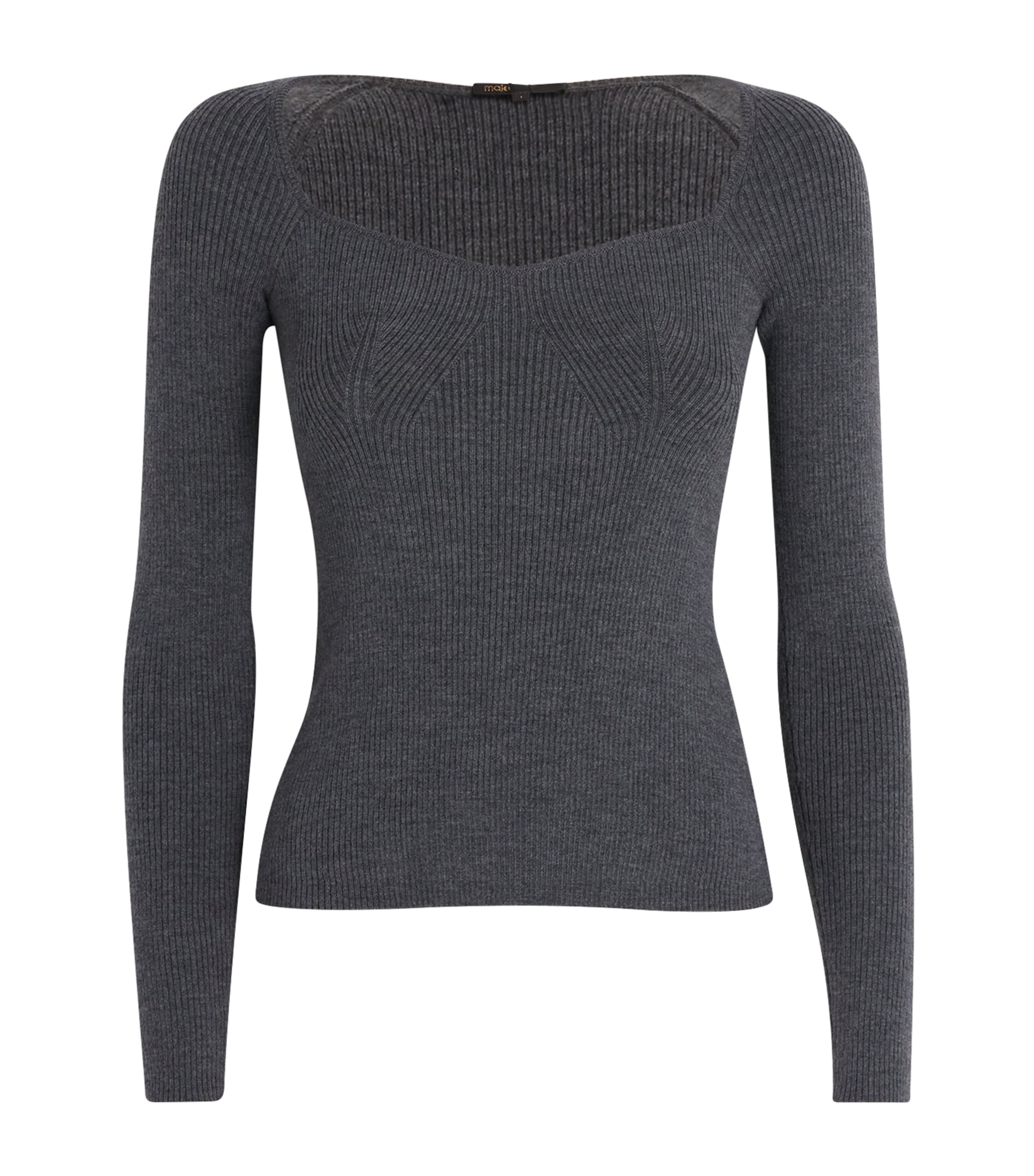 Maje Wool-blend Ribbed Top In Gray