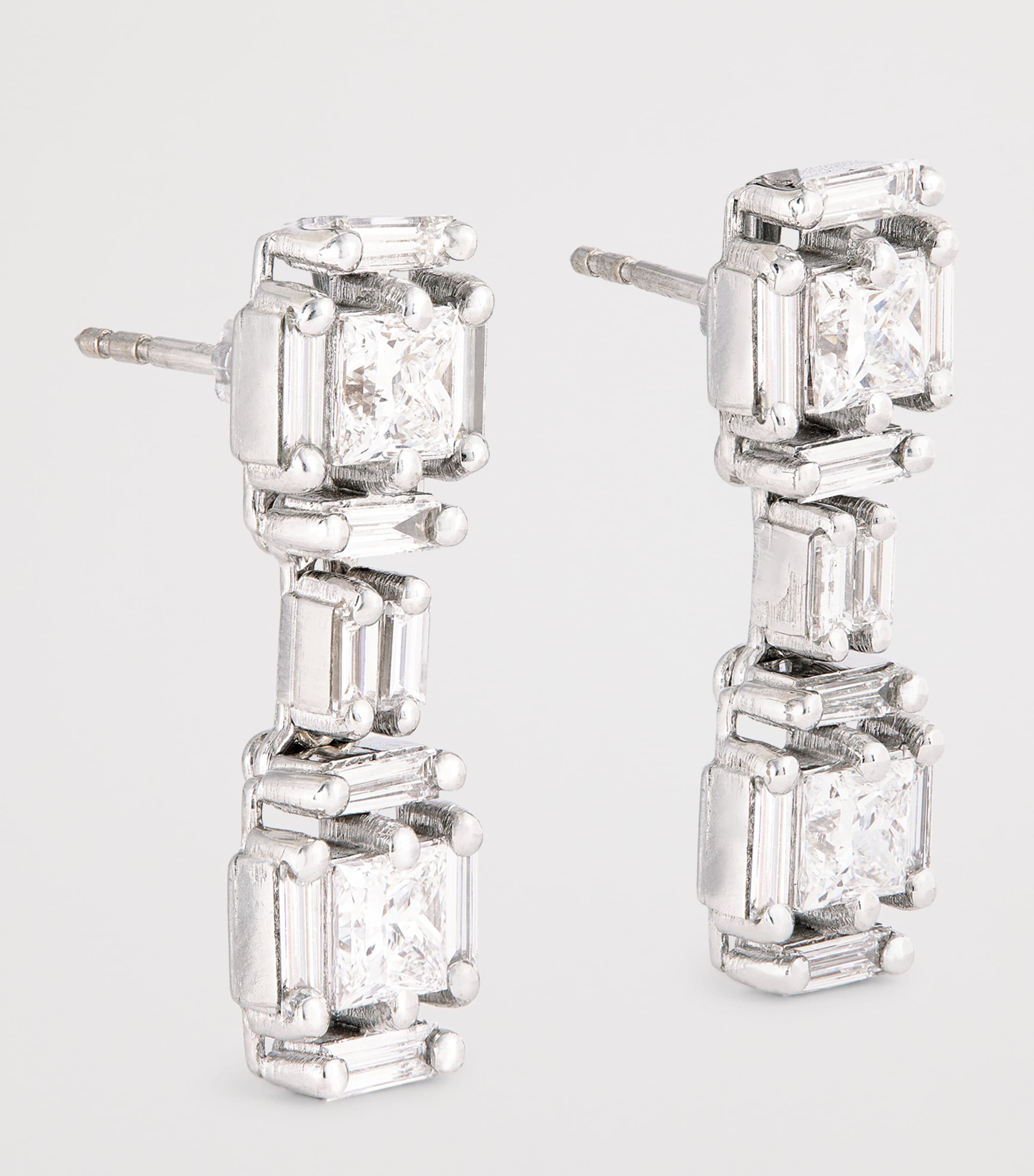 White Gold and White Diamond Princess Drop Earrings 18K WG/WD Image 3