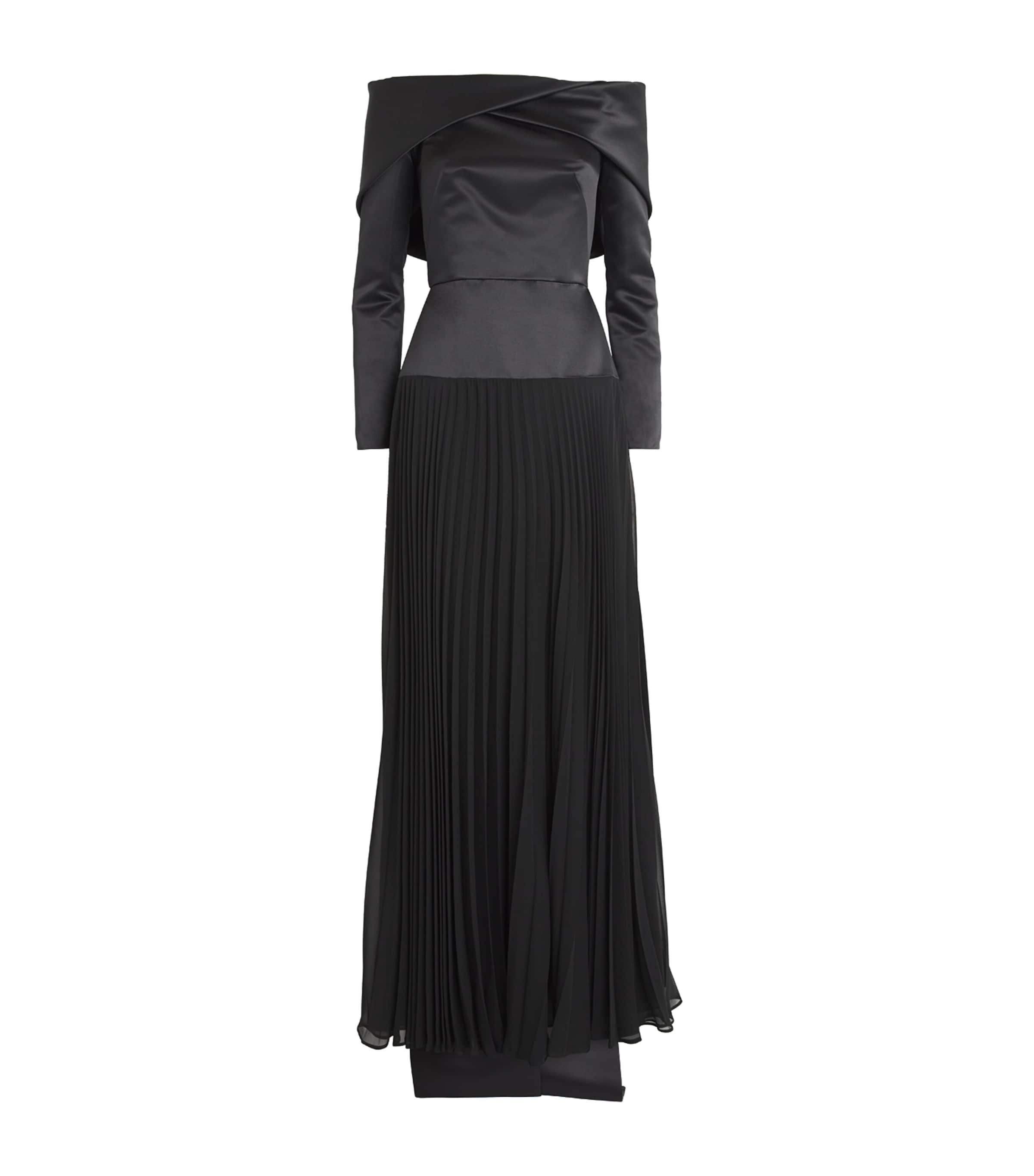 E.stott E. Stott Satin Pleated Honour Gown In Black