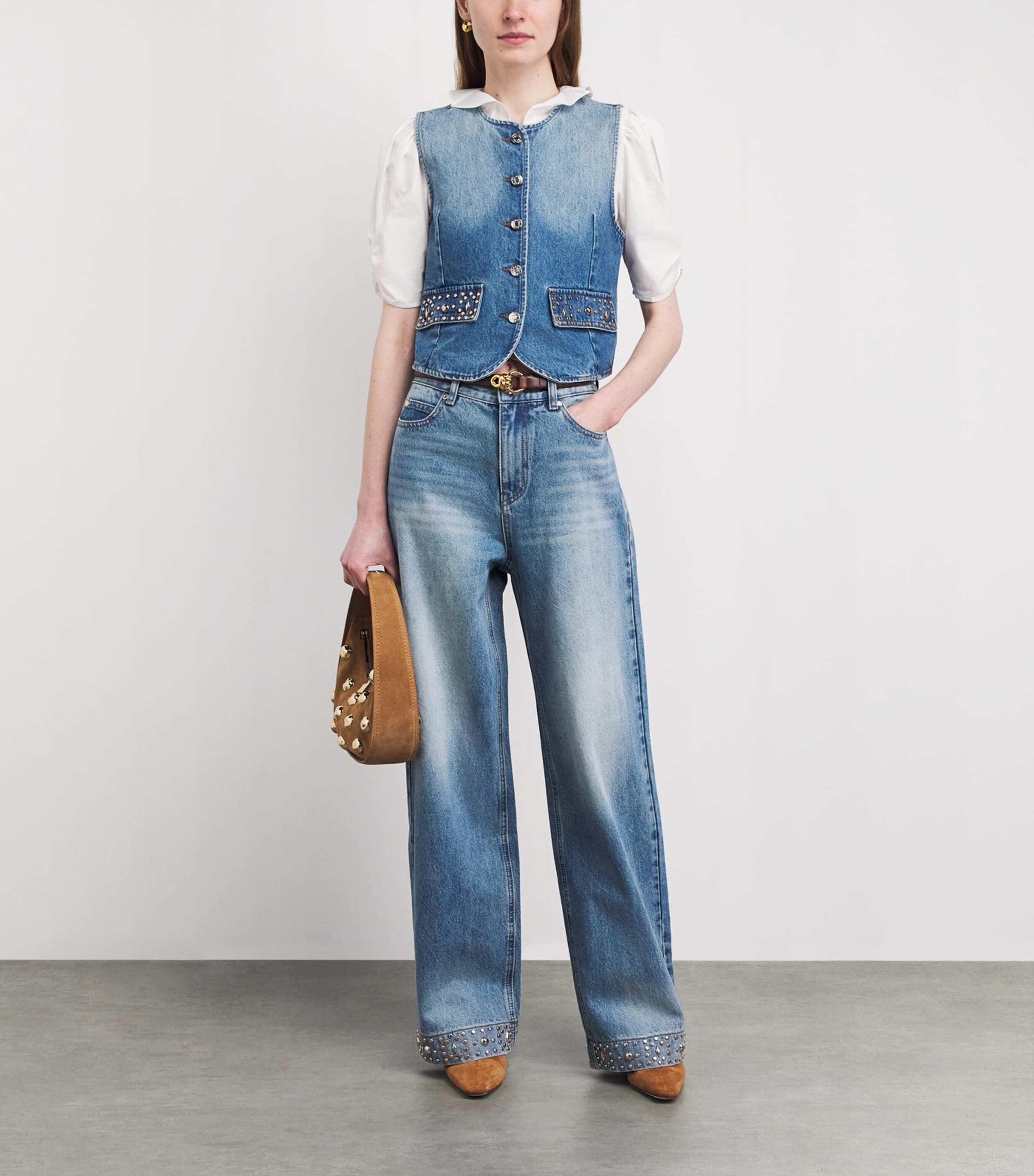 Sandro Paris Womens Embellished Straight-Leg Jeans Blue Jean Image 2