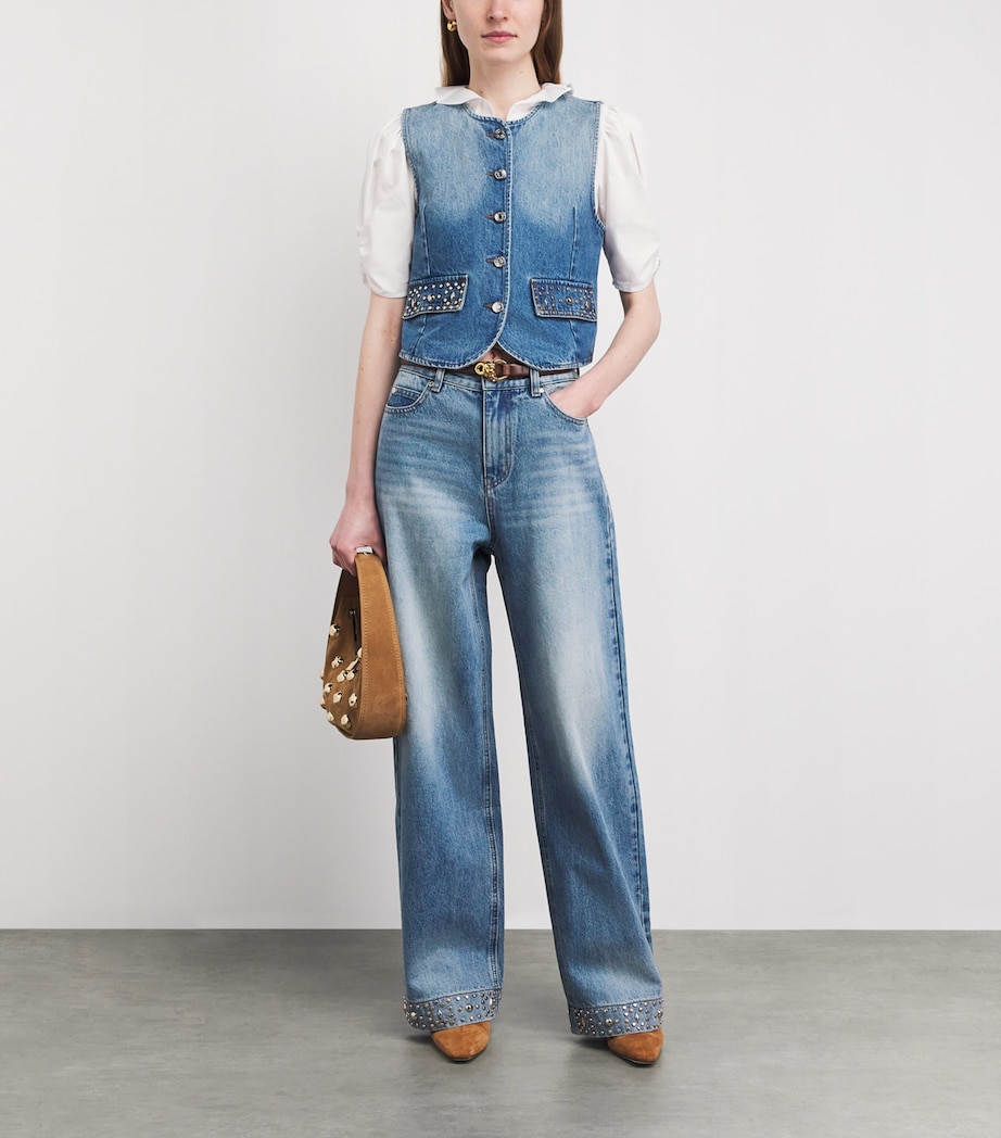Sandro Paris Womens Embellished Straight-Leg Jeans Blue Jean Image 2