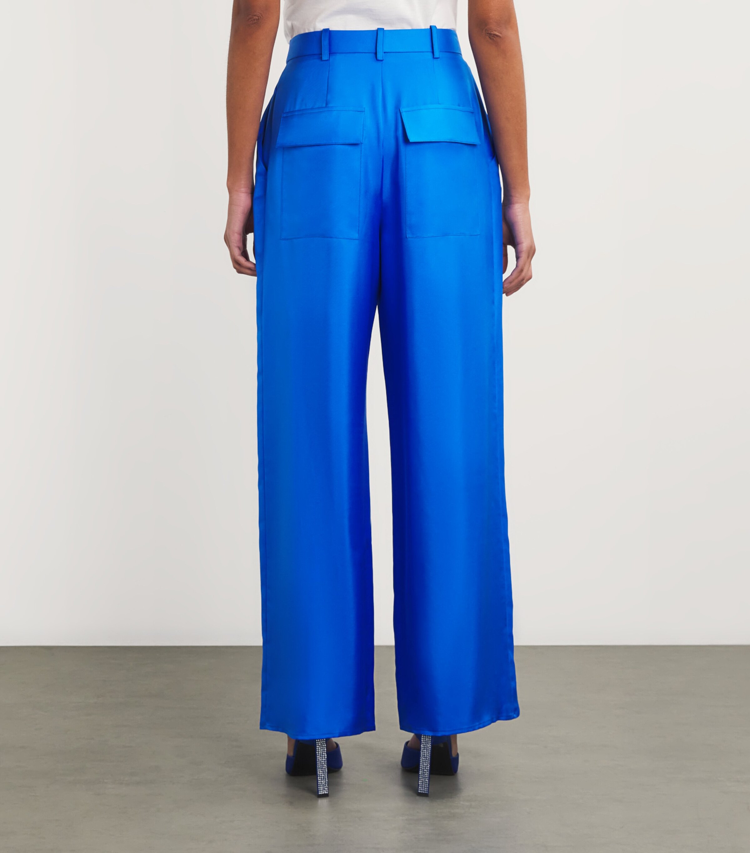LAPOINTE Womens Silk Pleated Wide-Leg Trousers Electric Blue Image 4