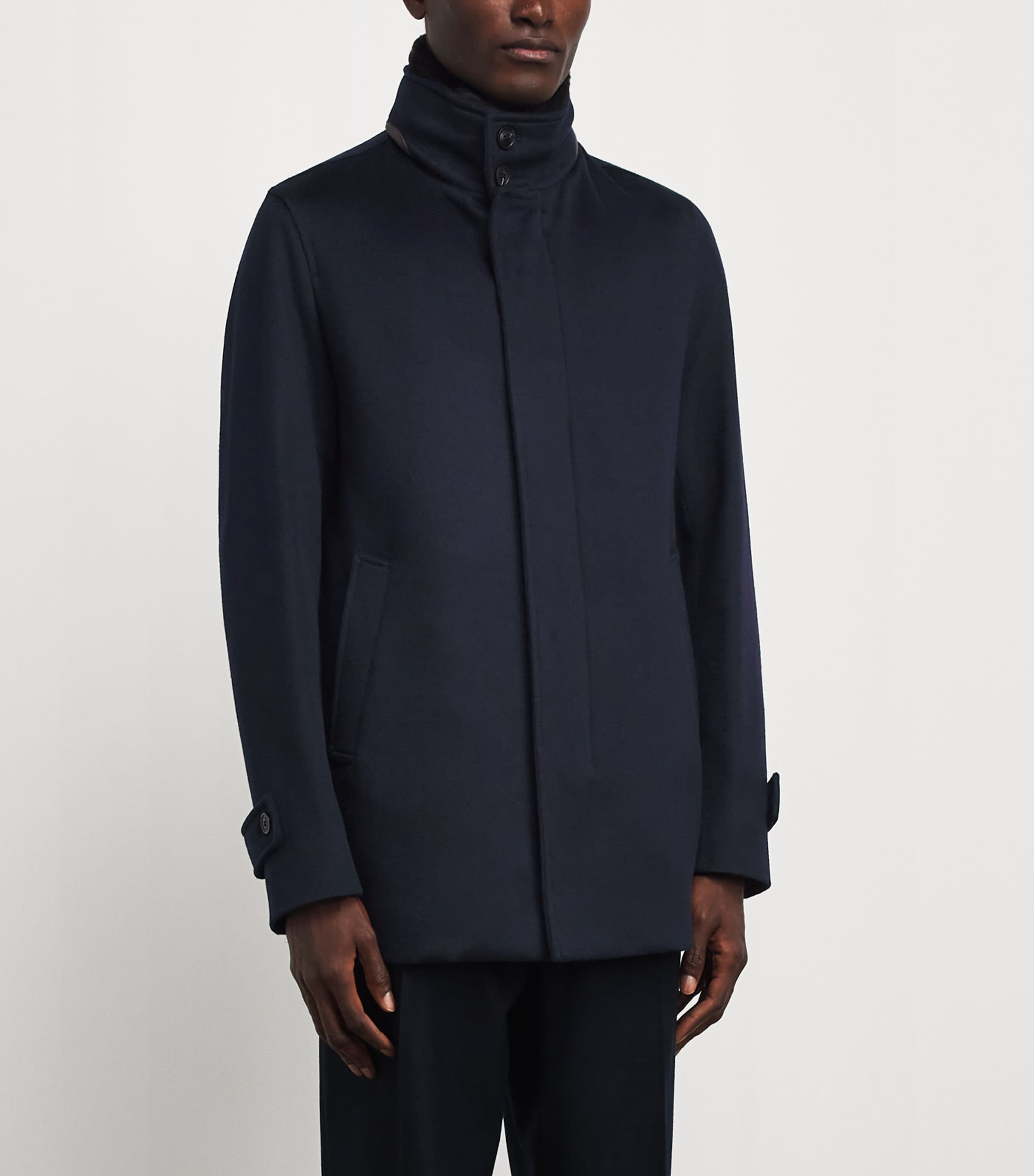 Herno Mens Cashmere Car Coat Blu Scuro Image 4
