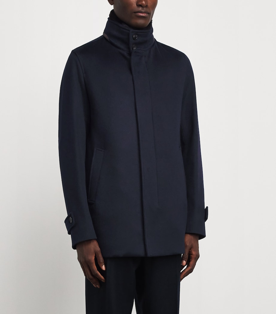Herno Mens Cashmere Car Coat Blu Scuro Image 4