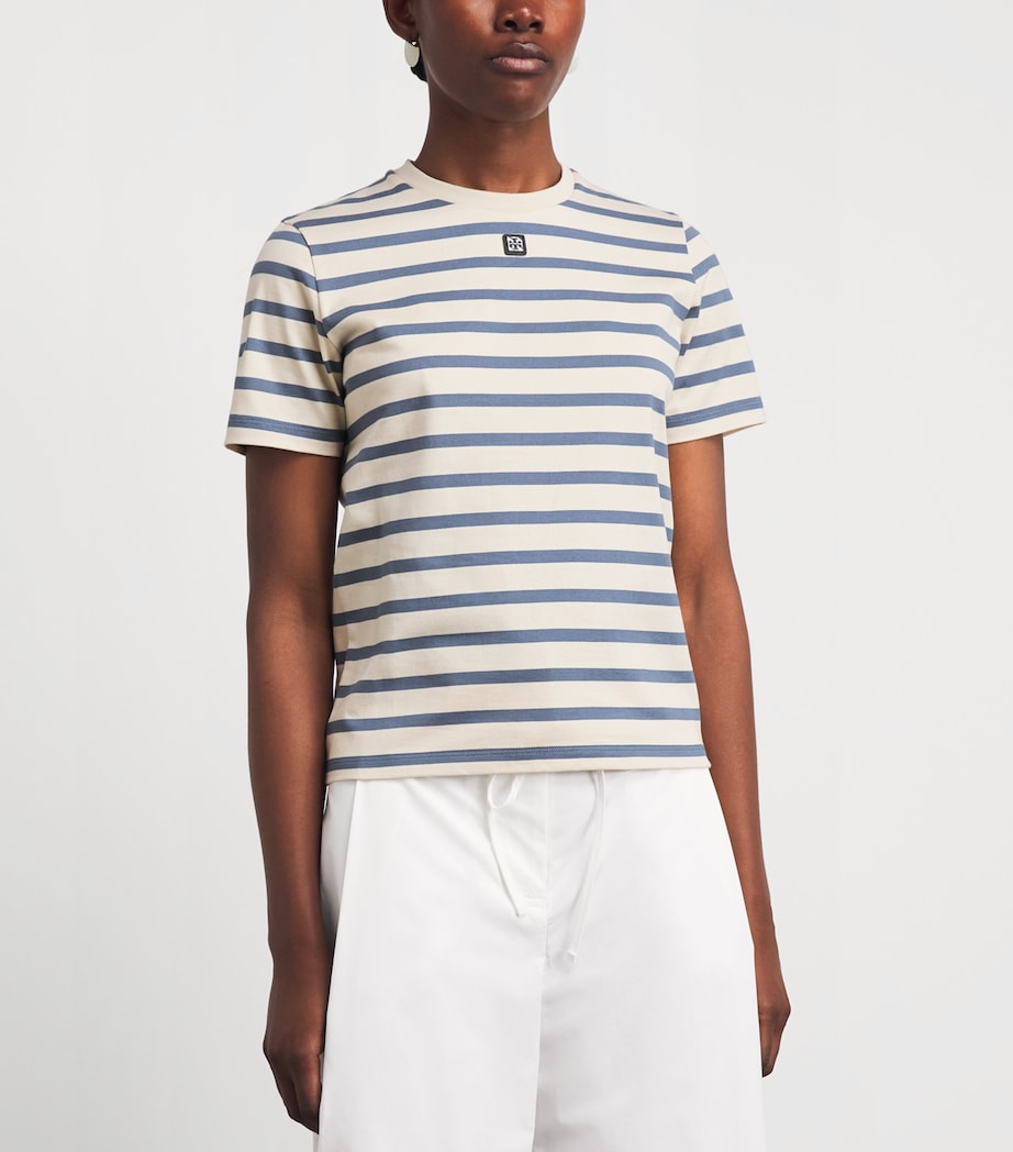 Tory Burch Womens Cotton Stripe Logo T-Shirt Lght Ivry/blu Sp Image 4
