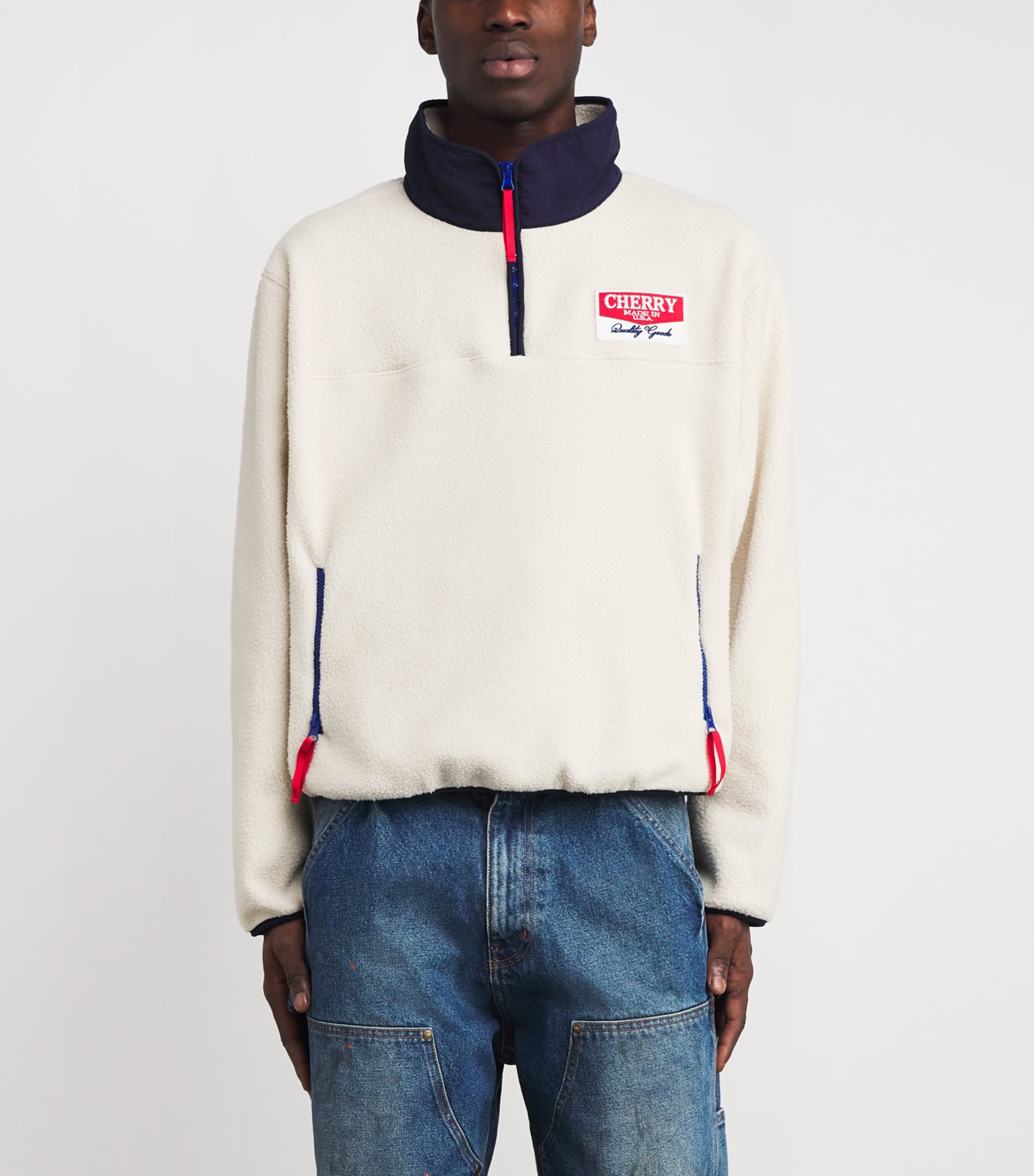 Fleece Half-Zip Sweatshirt CREAM W/ NAVY Image 3