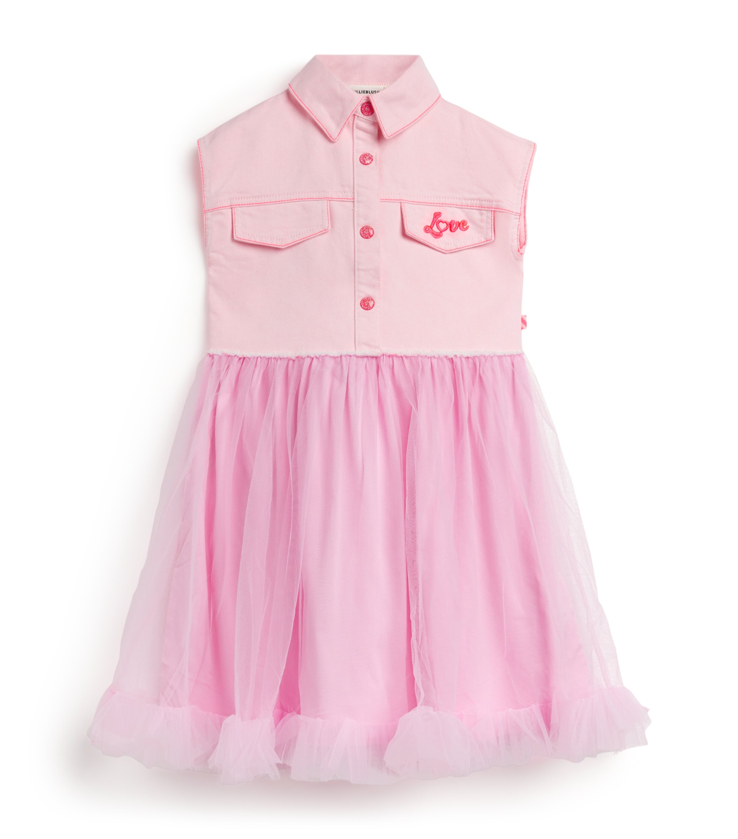 Denim and Tulle Shirt Dress (2-12 Years) S51PINK OFF WHITE Image 1
