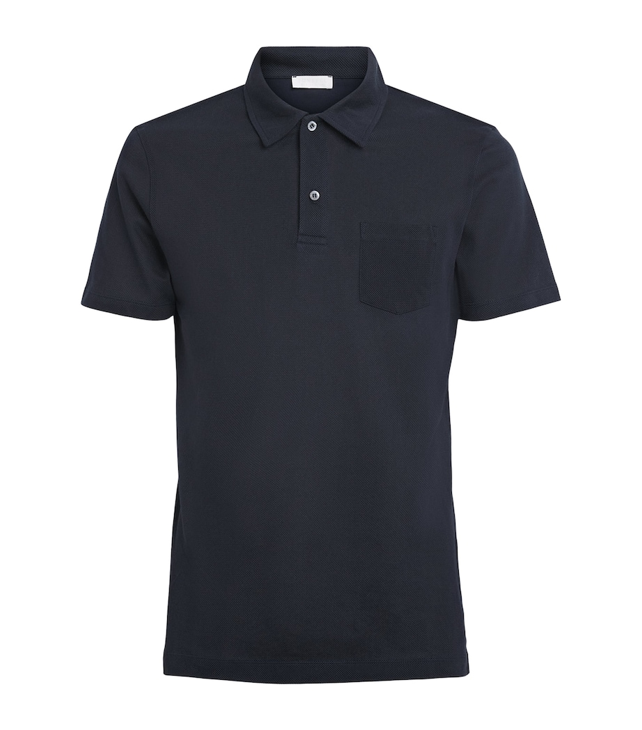 Sunspel Mens Sea Island Cotton Riviera Polo Shirt Buvn Midnight N Image 1