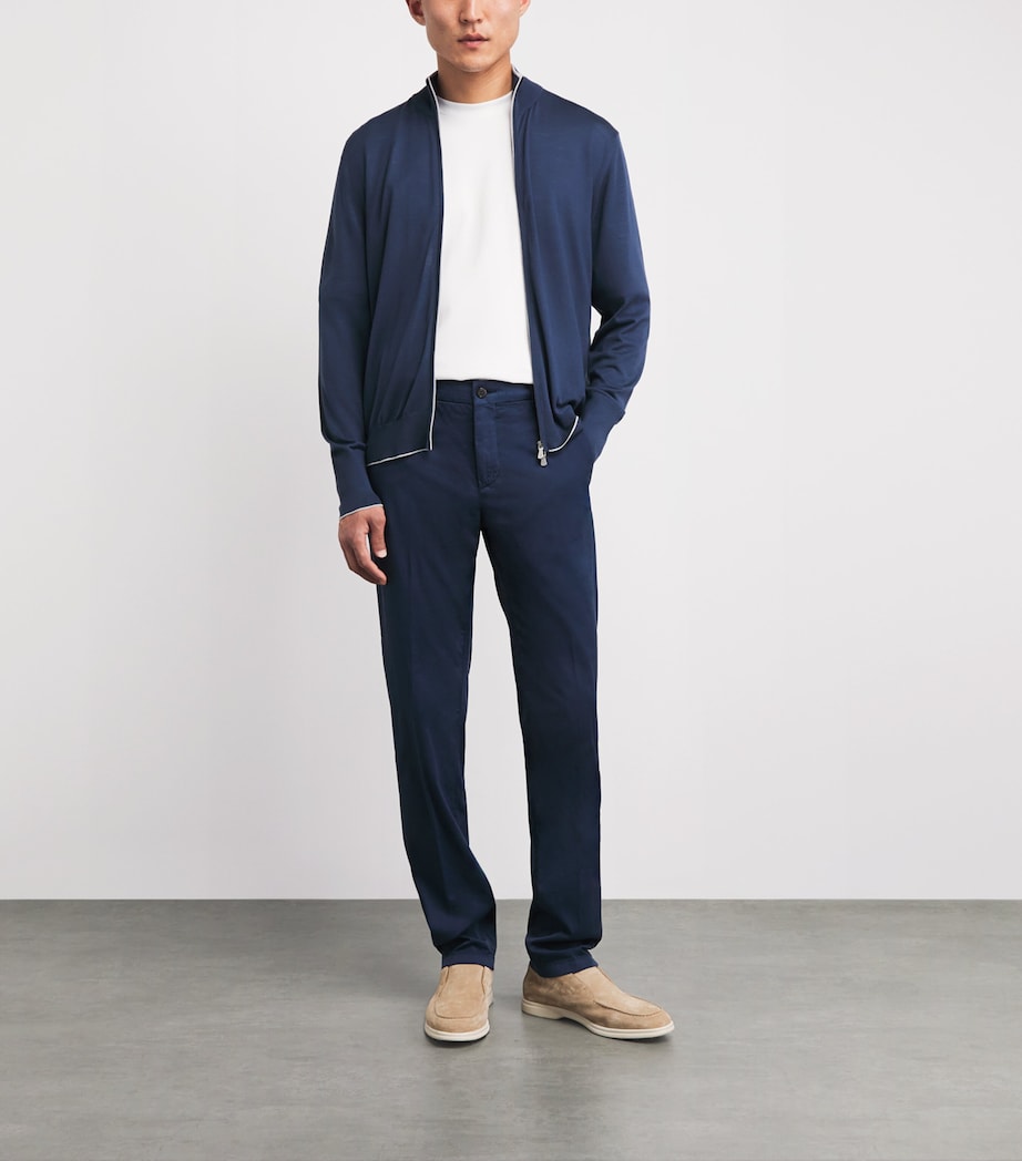 Eleventy Mens Merino Wool Double-Zip Cardigan Blu Royal, Gr. Chiar Image 2