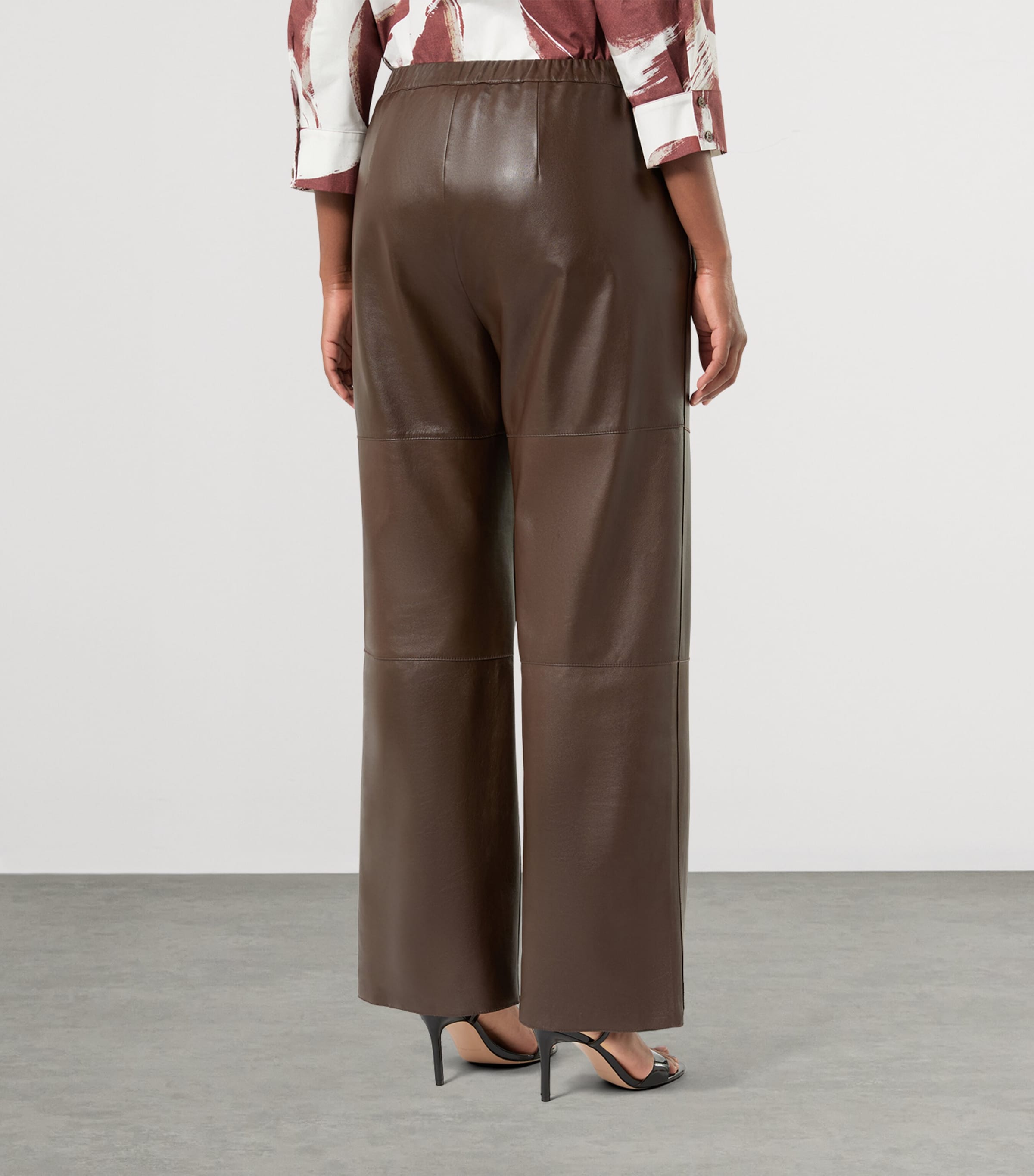 Marina Rinaldi Womens Leather Drawstring Trousers Chocolate Image 4