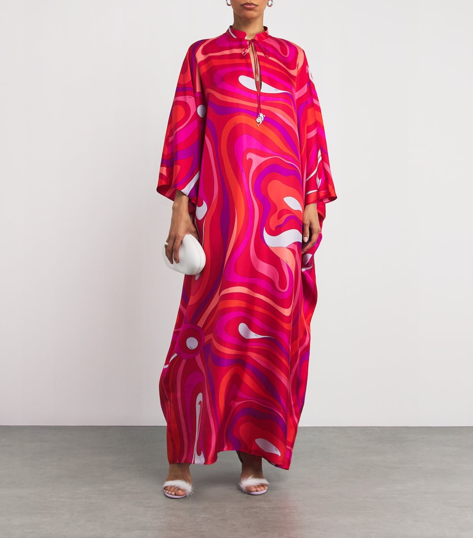 Silk Marmo Print Kaftan 006 CORALLO/FUXIA Image 2
