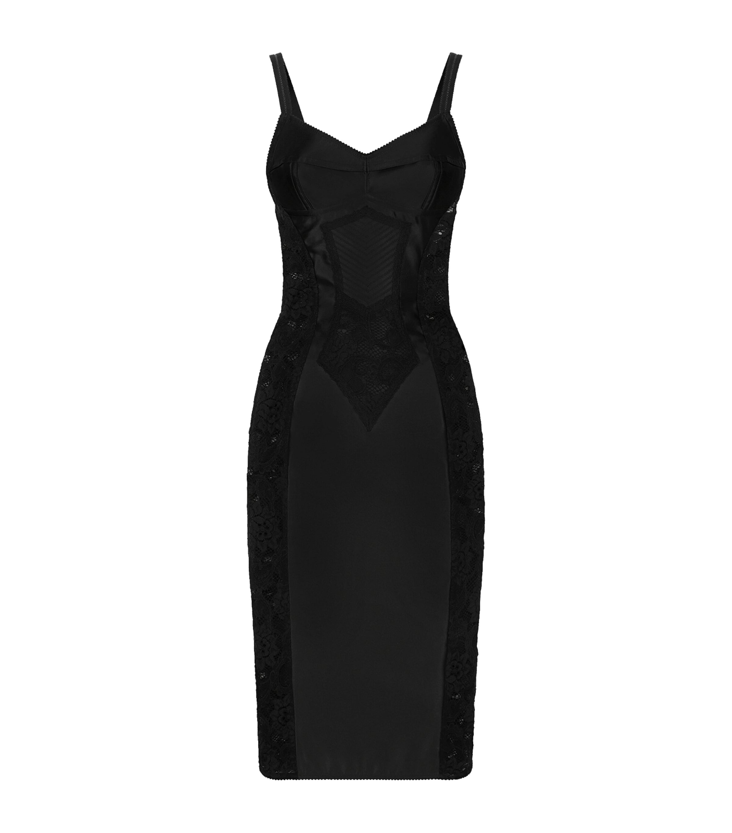 Dolce & Gabbana Satin-lace Corset Midi Dress In Black