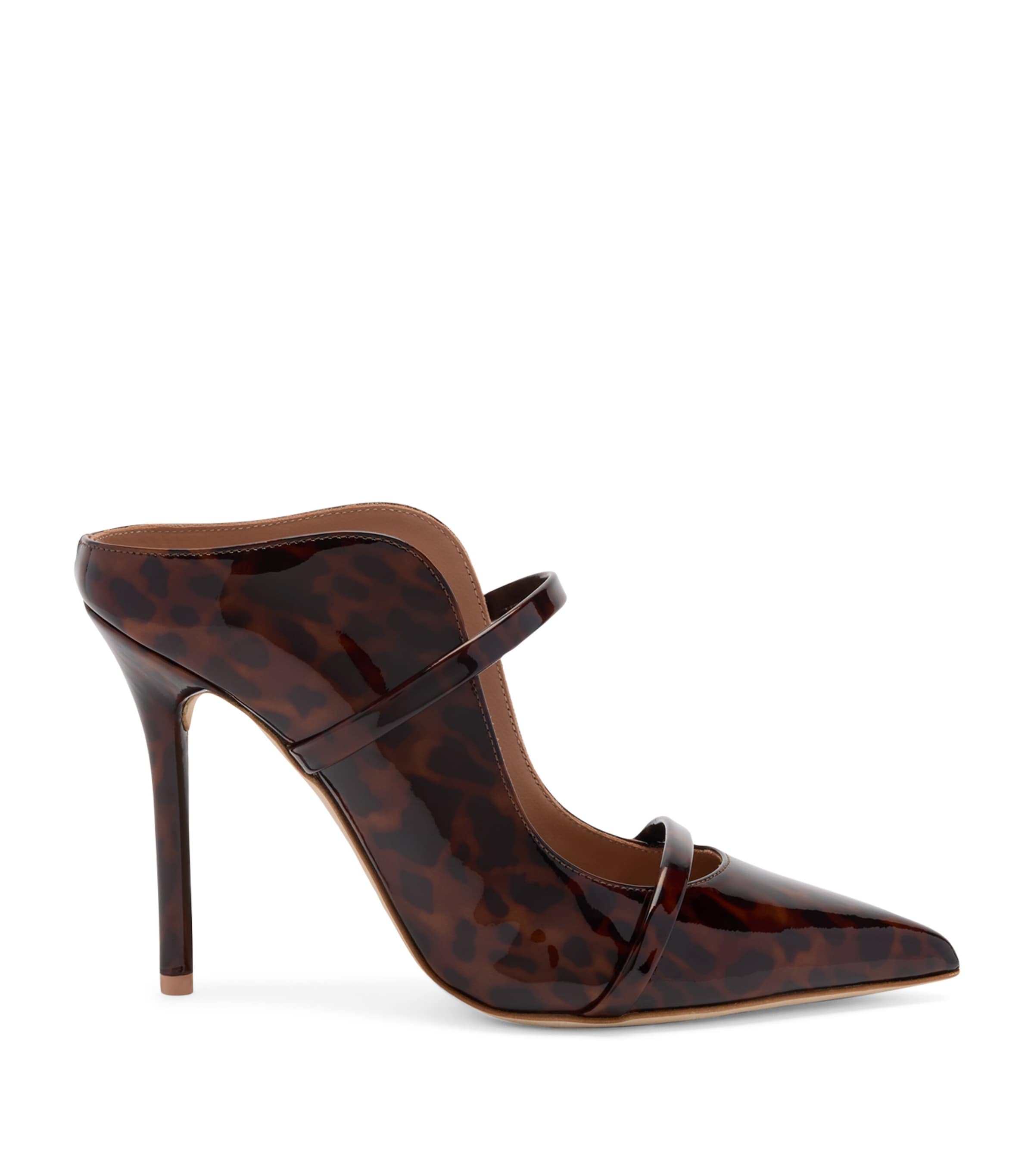 Malone Souliers Patent Leather Leopard Print Maureen Heeled Mules 100 In Brown