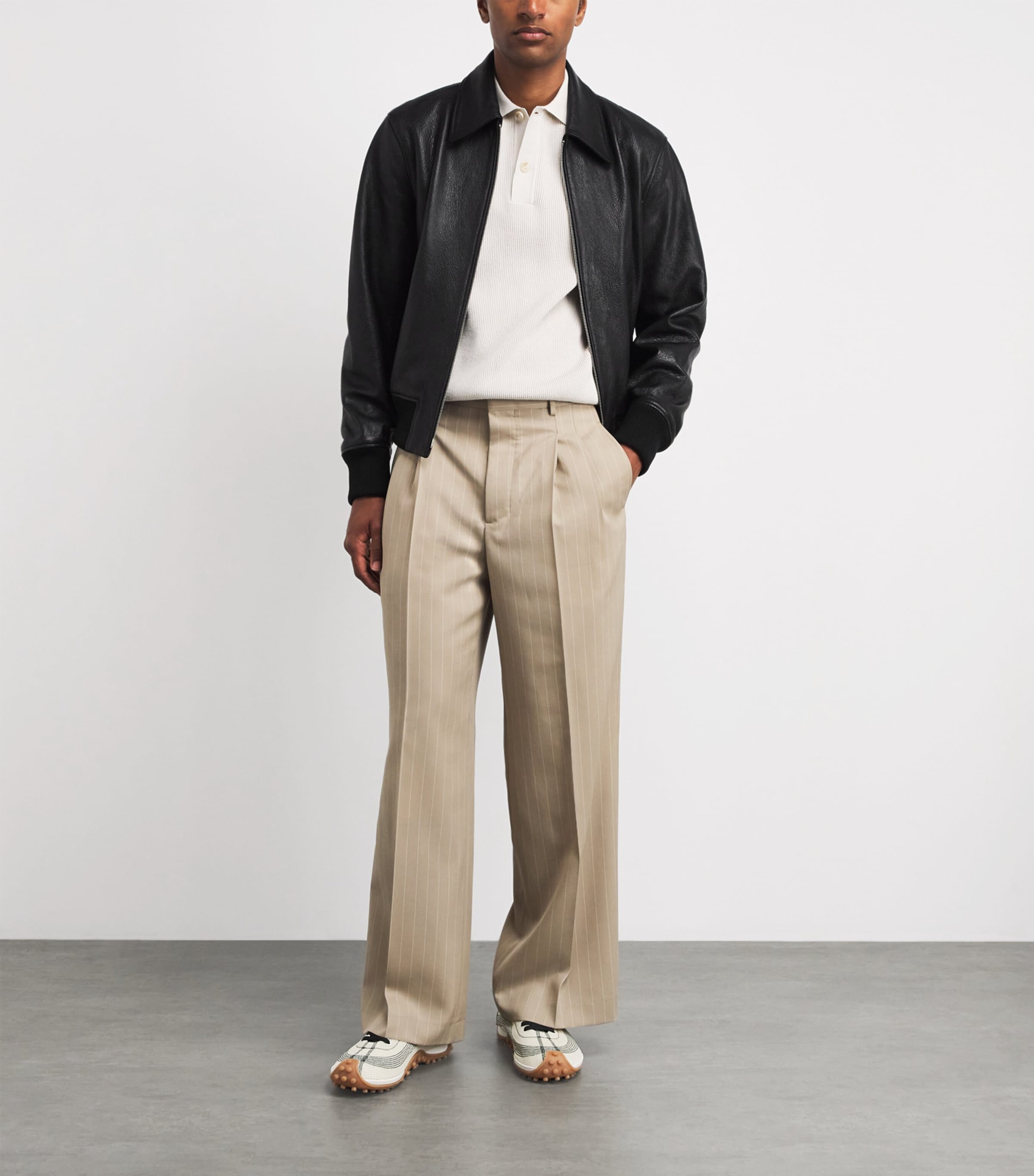 AMI Paris Mens Leather Collared Bomber Jacket Noir Image 2