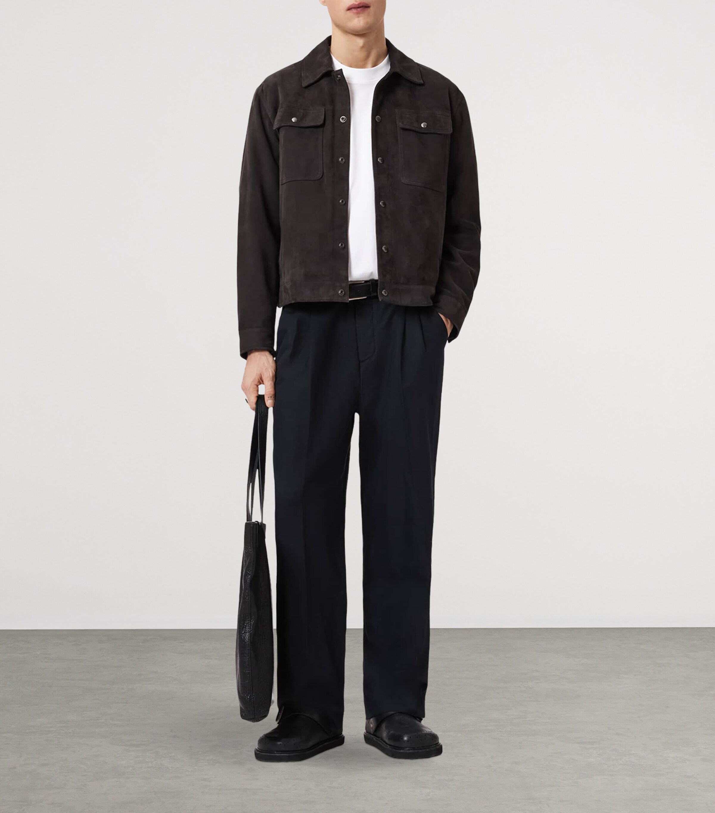AllSaints Mens Linen-Organic Cotton Roland Straight Trousers Faded Black Image 6