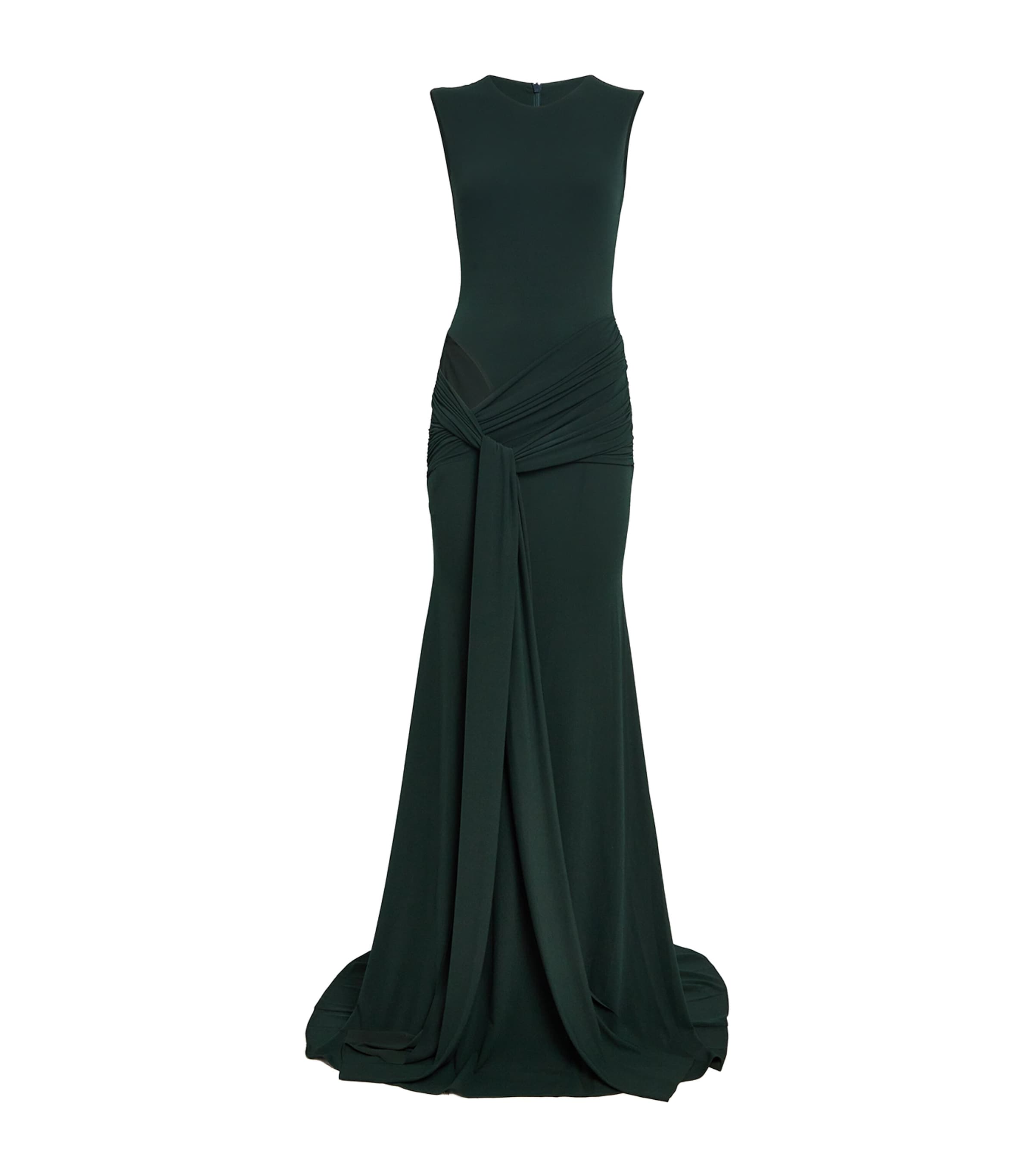 Alex Perry Womens Crepe Jersey Cut-Out Gown Forest Green Image 1