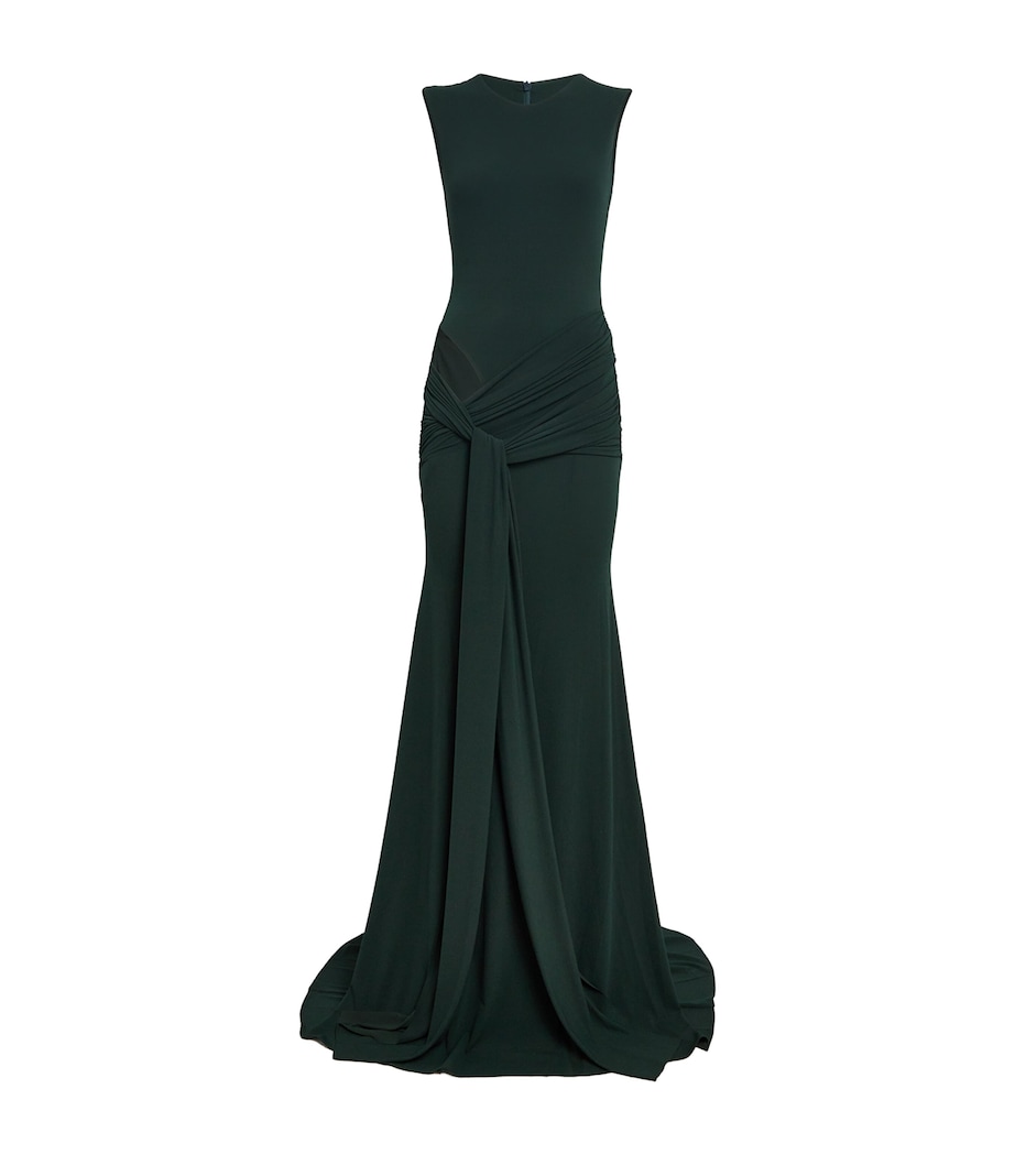 Alex Perry Womens Crepe Jersey Cut-Out Gown Forest Green Image 1