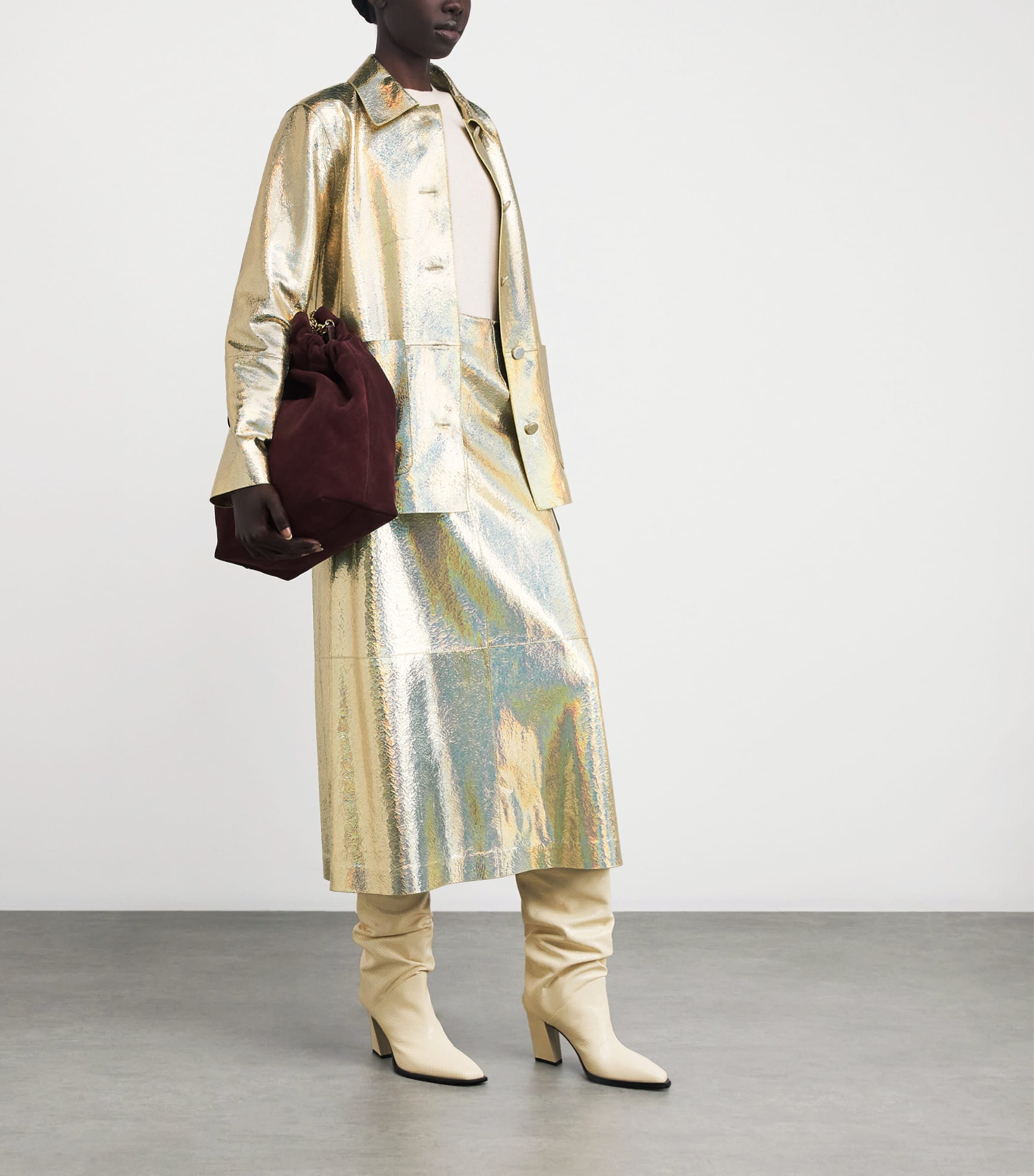 Suede Metallic Midi Skirt HALO YELLOW METALLIC Image 2