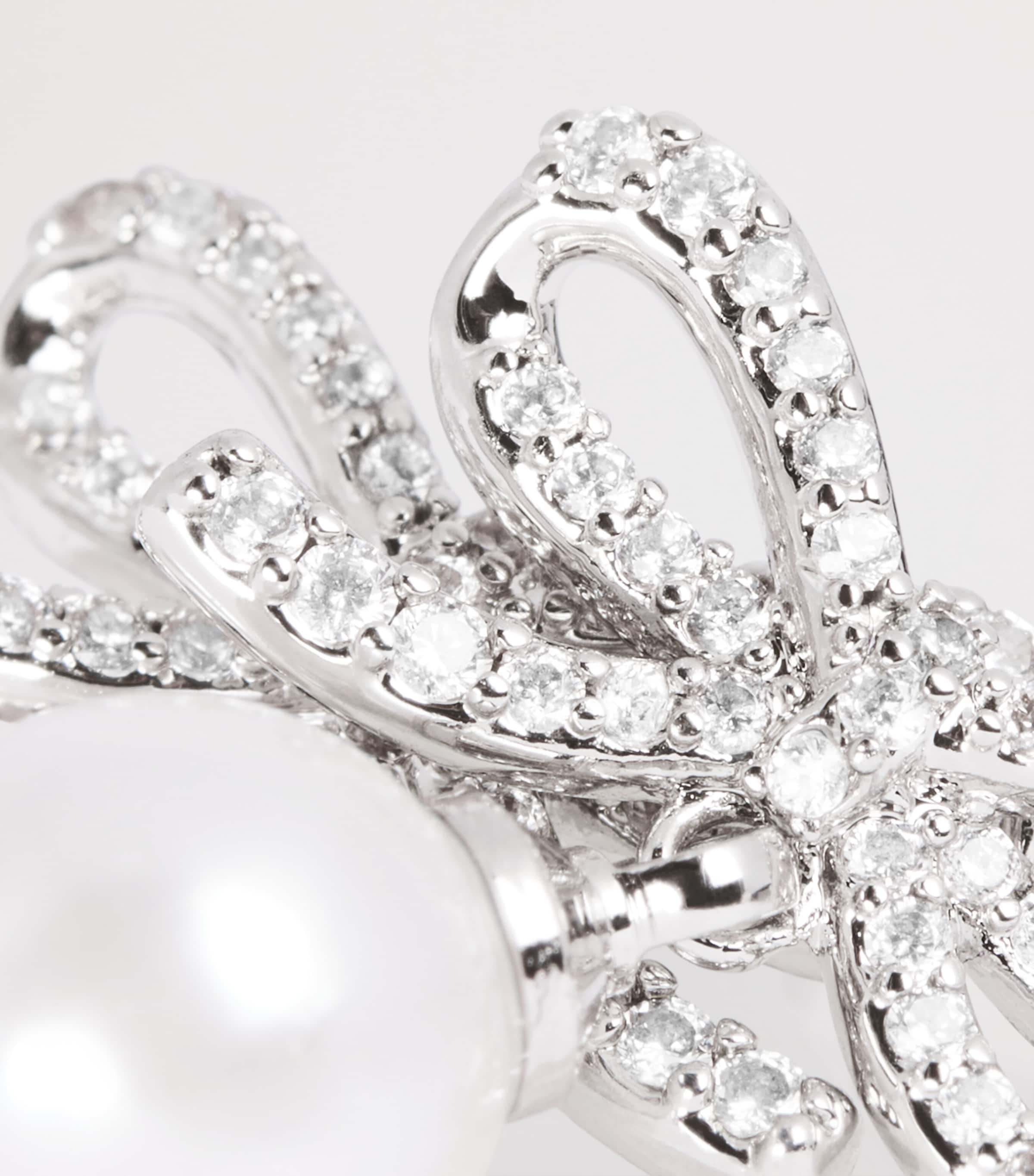 Crystal and Faux Pearl Bow Drop Earrings SILVER Image 5