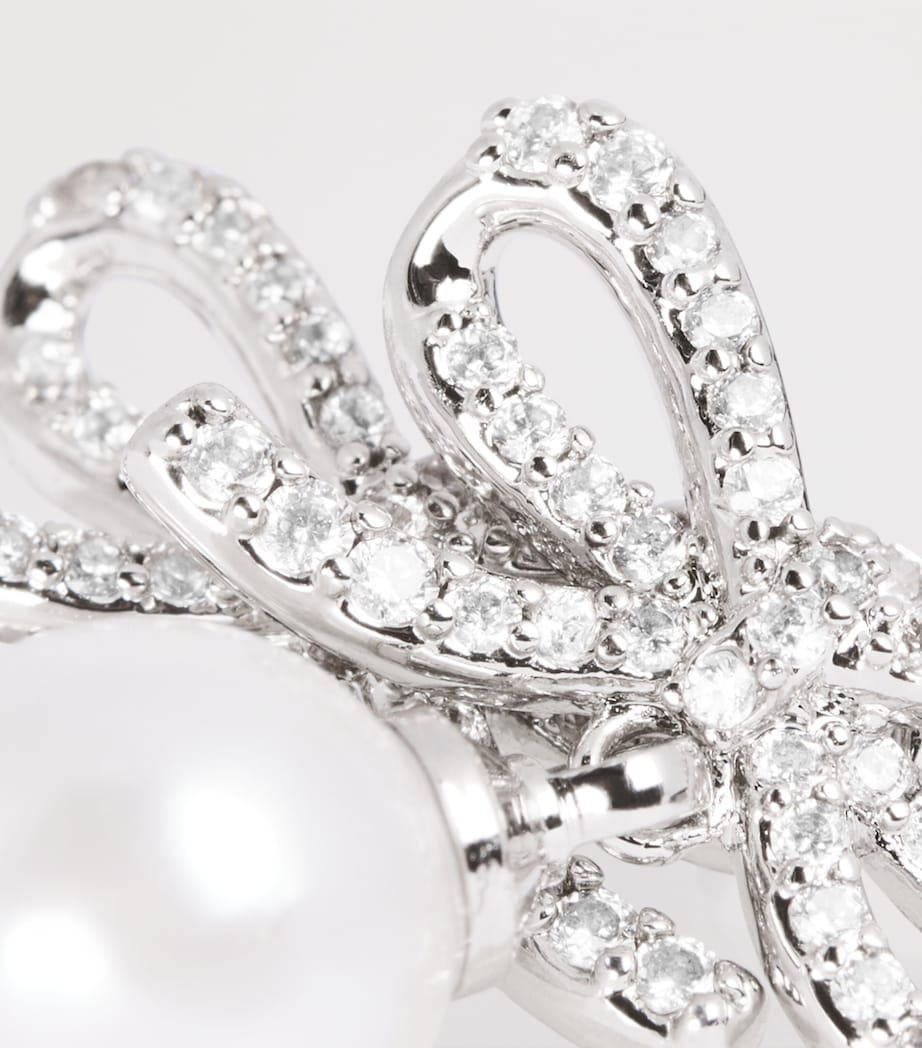 Crystal and Faux Pearl Bow Drop Earrings SILVER Image 5