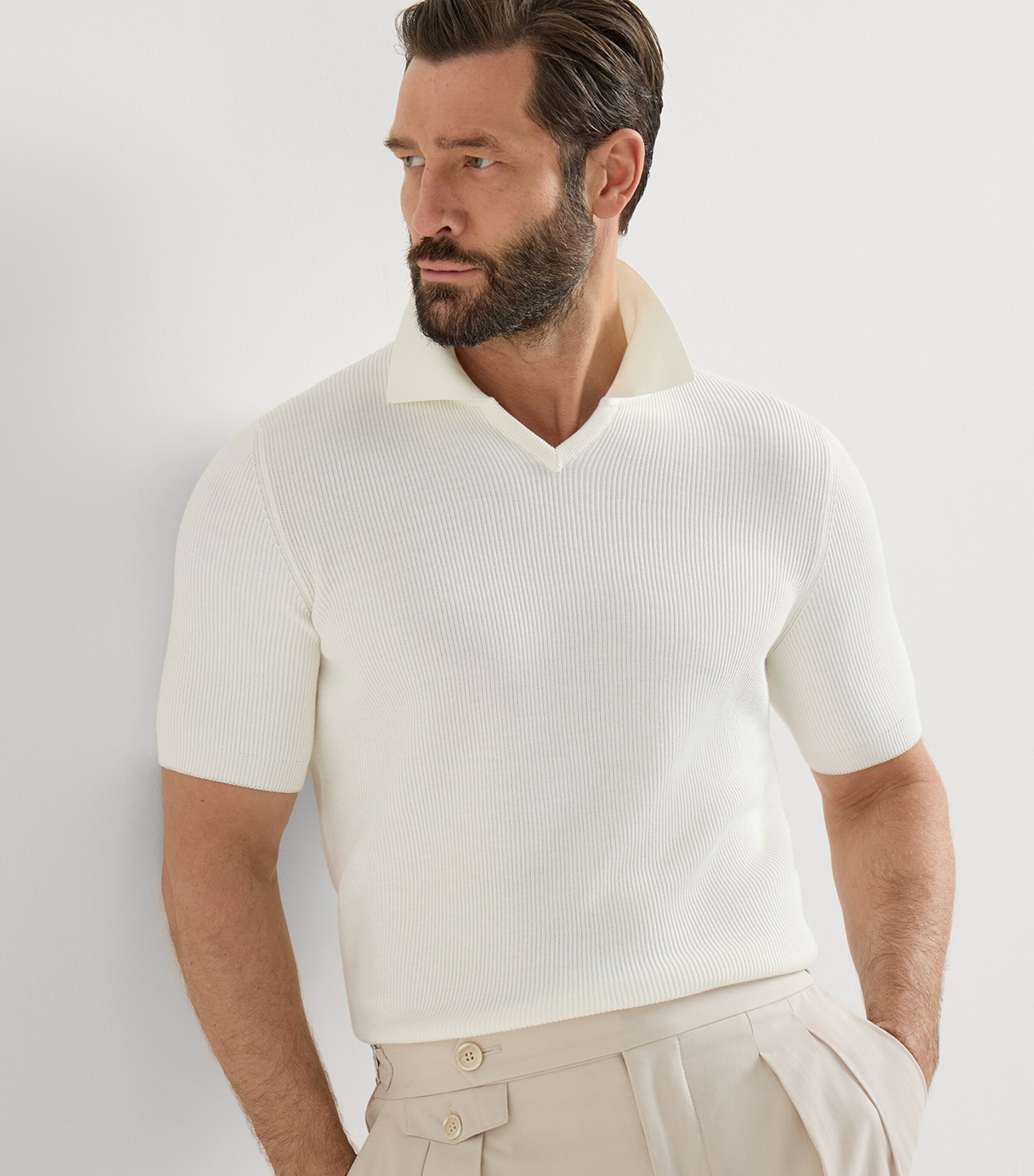 Brunello Cucinelli Mens Cotton Rib-Knit Polo Shirt Image 4