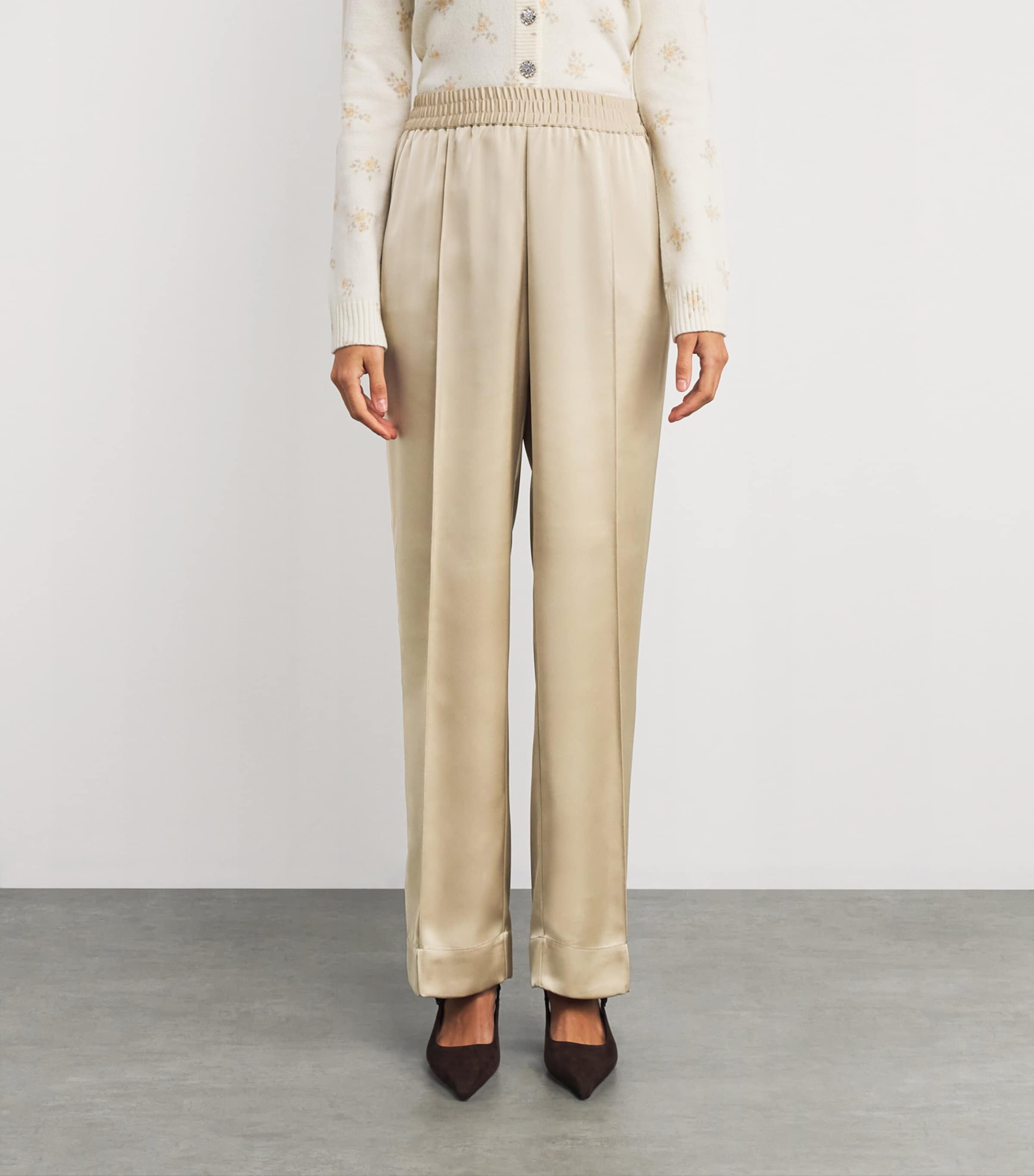 Satin Straight Trousers BEIGE Image 3