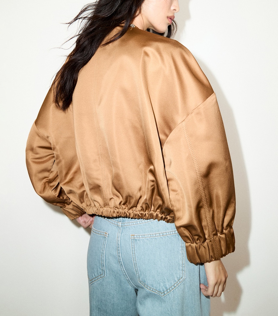 MAX&Co. Womens Satin Bomber Jacket Beige Image 3