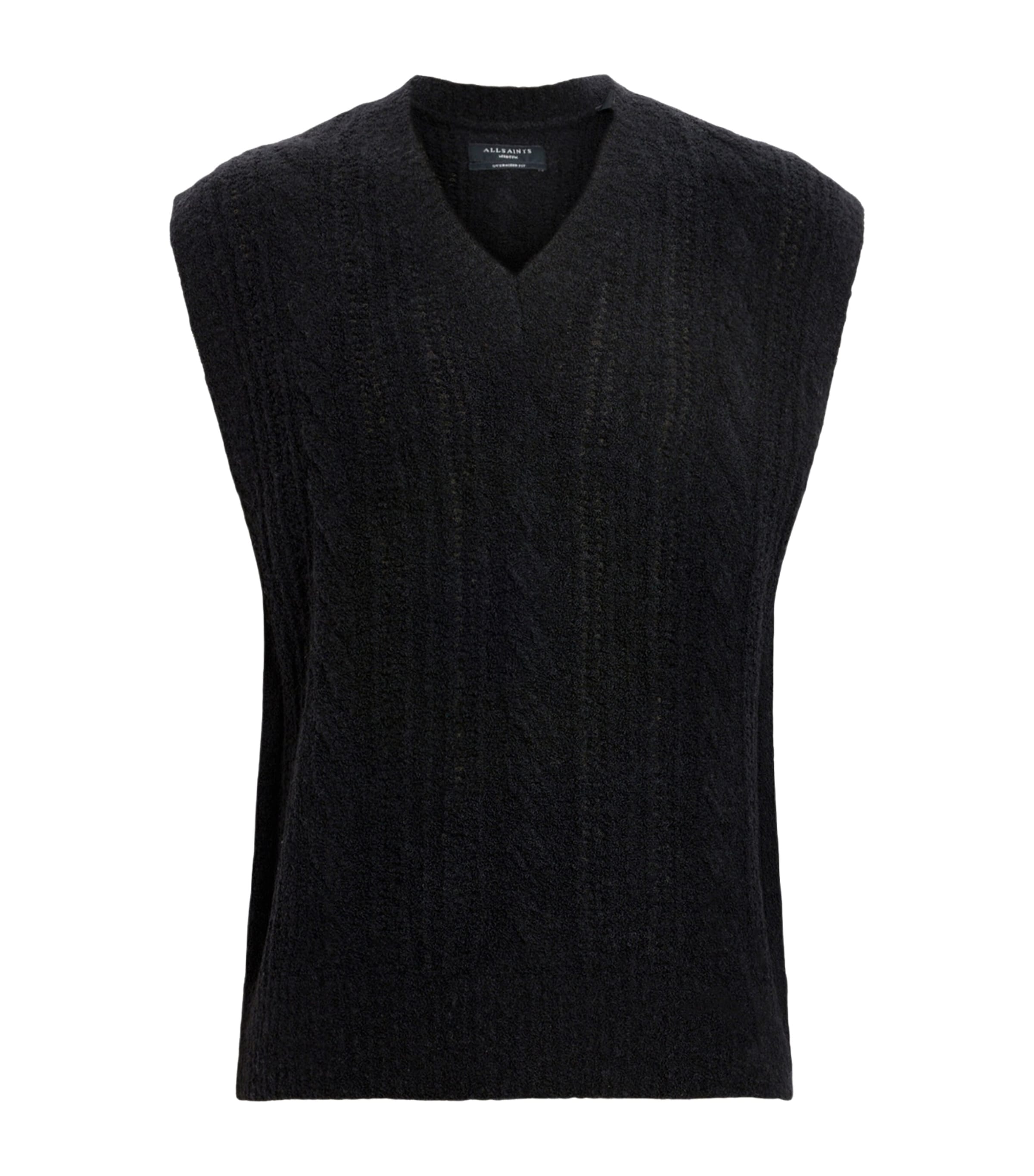 Allsaints Mens Black Josif V-neck Relaxed-fit Wool-blend Tank In Black