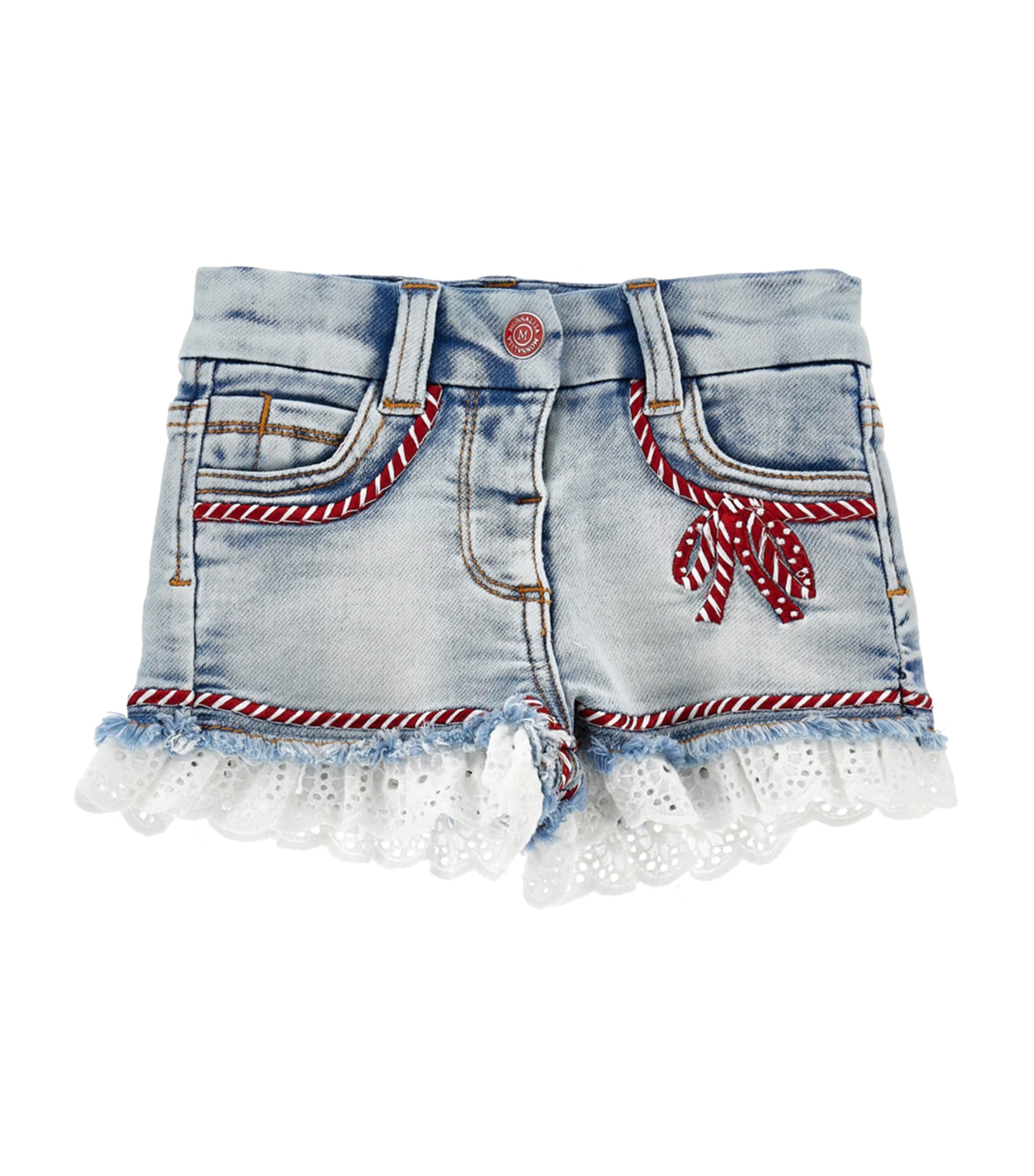 Monnalisa Rope-detail Denim Shorts In Blue