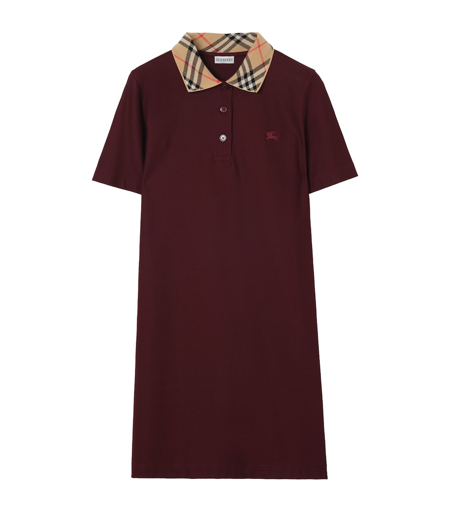 Burberry Womens Cotton Check-Collar Polo Shirt Mini Dress Vineyard Red Image 1