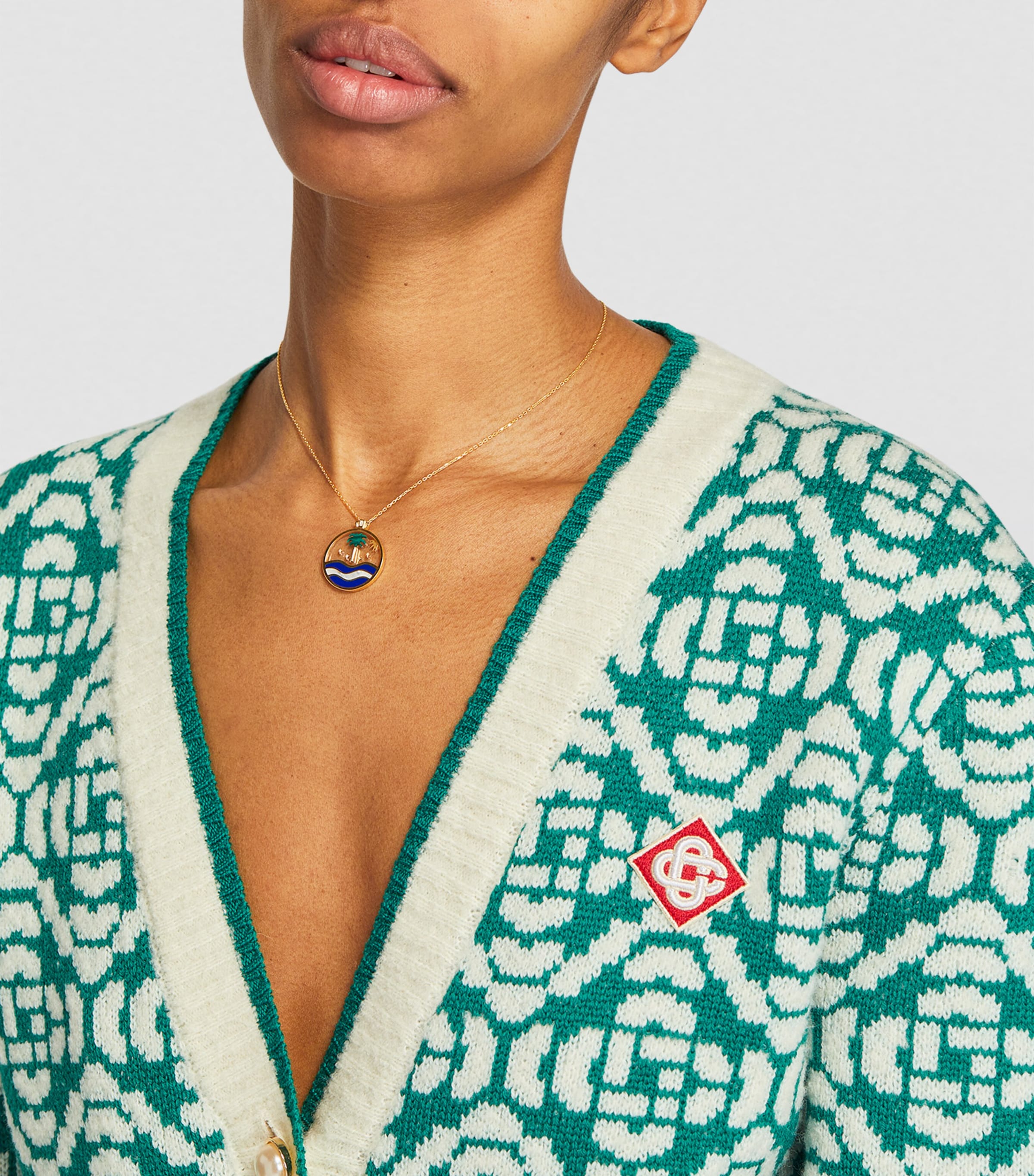 L'ATELIER NAWBAR Yellow Gold, Diamond and Malachite Biladi Palm Necklace Blue Image 4