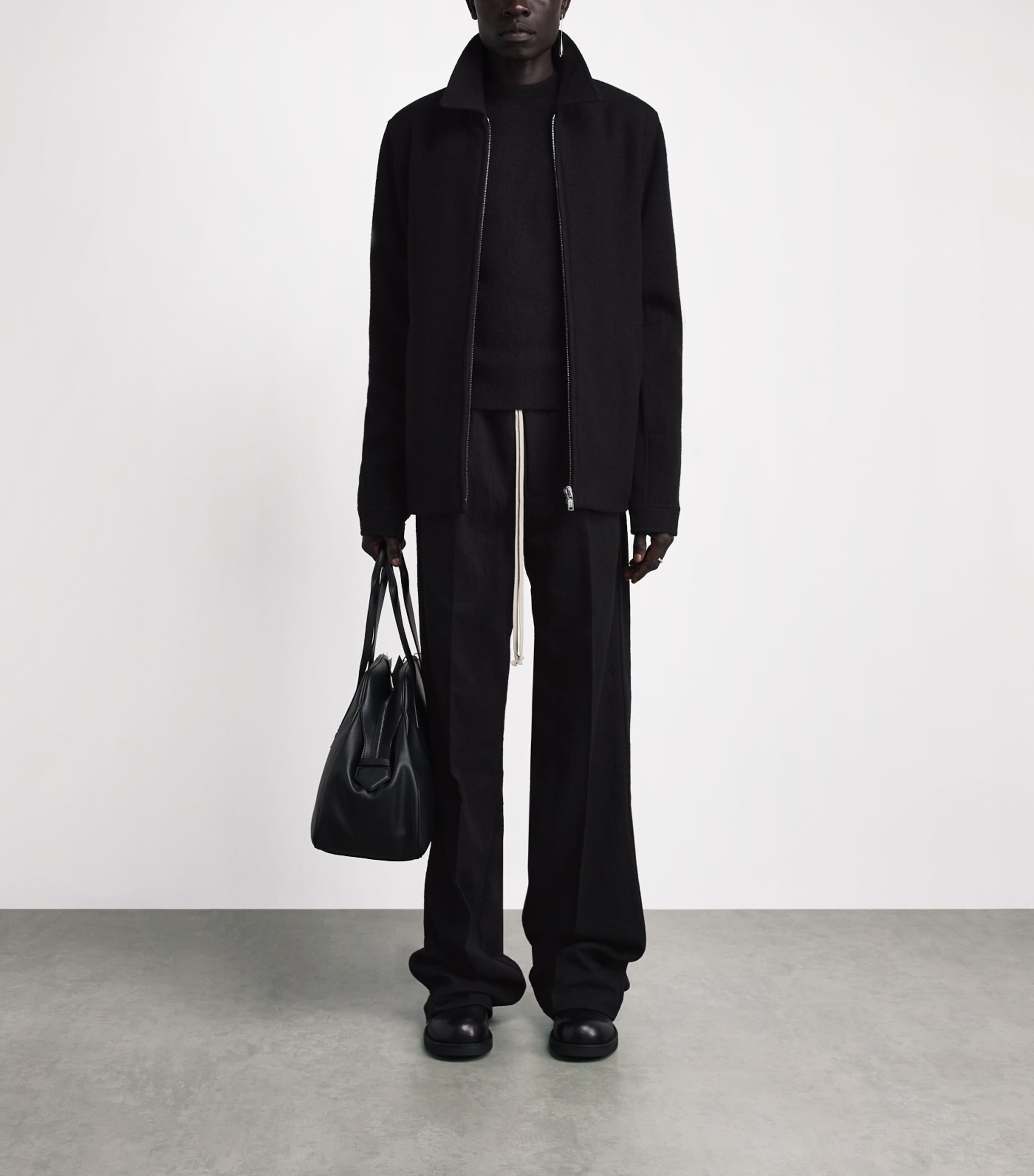 Rick Owens Mens Wool Cropped Brad Jacket Black Image 2