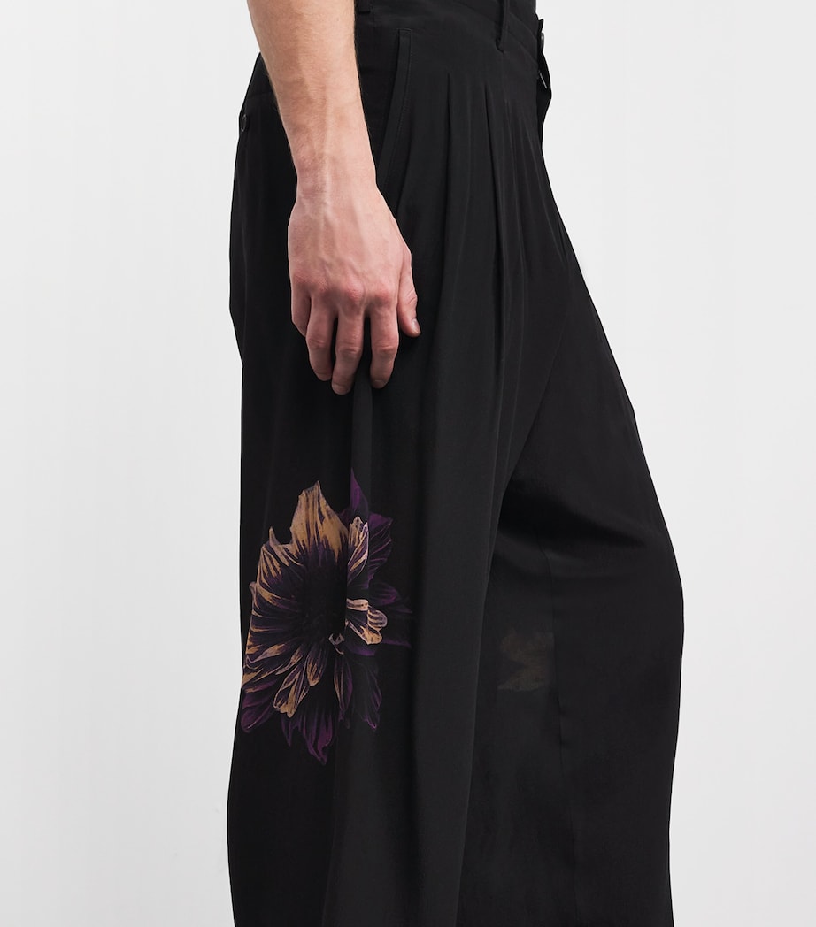 Yohji Yamamoto Mens Silk Floral Print Pleated Trousers Black Image 6
