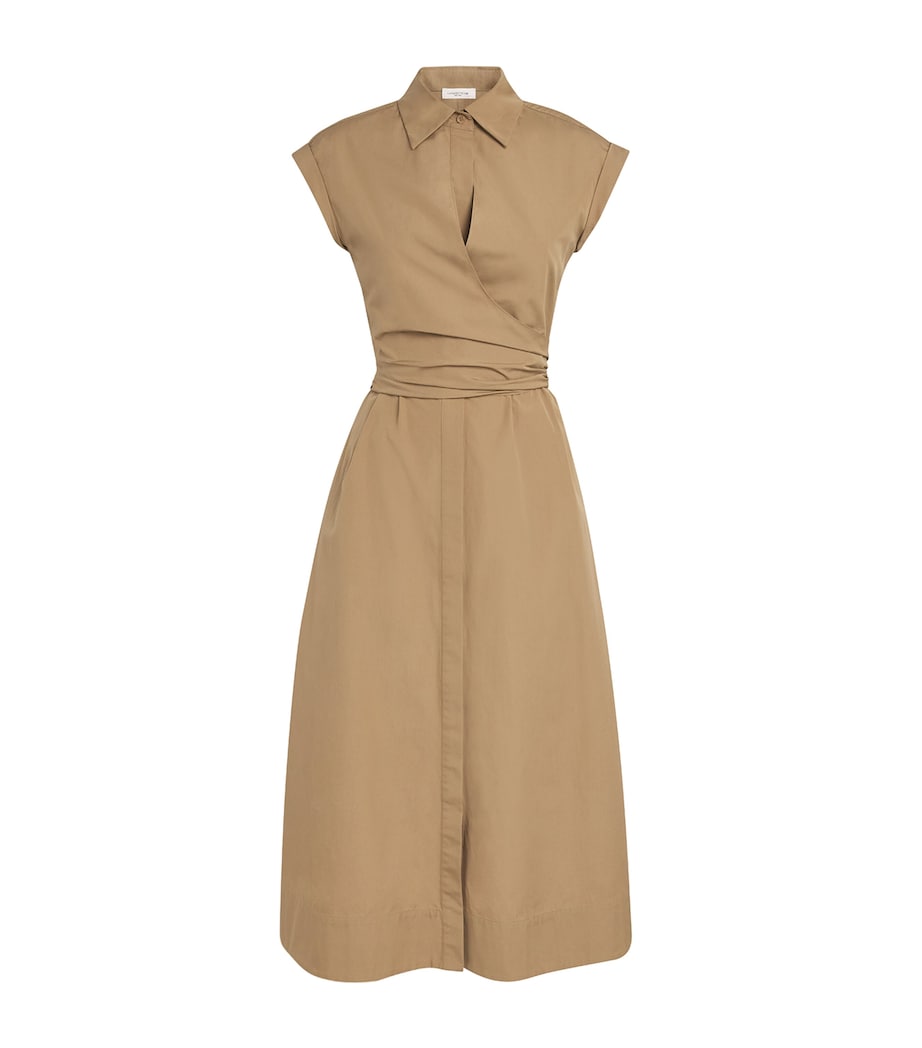 Lafayette 148 Womens Cotton Tie-Front Midi Shirt Dress Cadkh Cadet Khaki Image 6